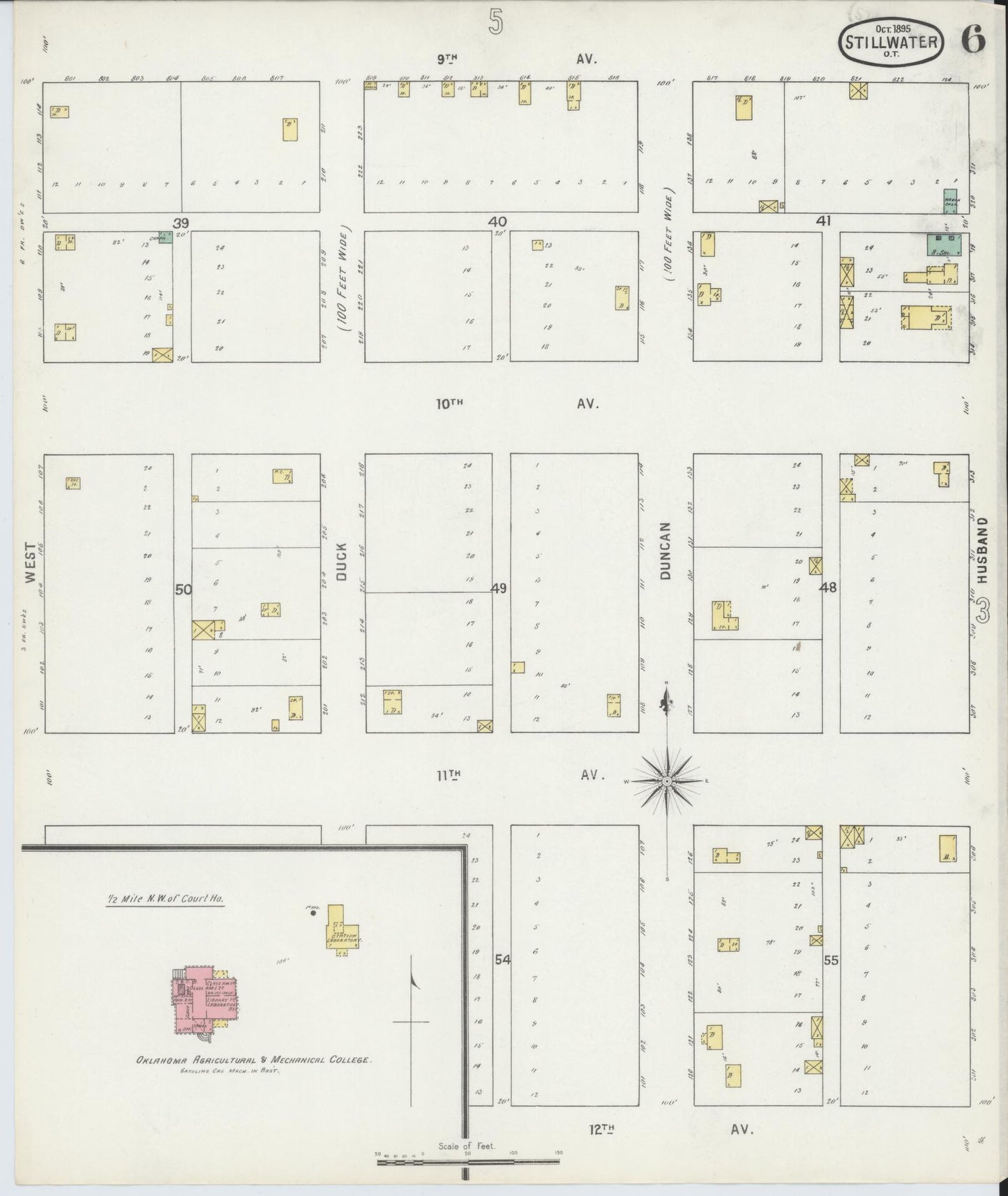 Sanborn Fire Insurance Map from Stillwater, Payne County, Oklahoma (1895), Sheet #0006 - Historic Sanborn Fire Insurance Map Print, vintage old map wall art, antique decor, genealogy gift, Oklahoma Oklahoma map