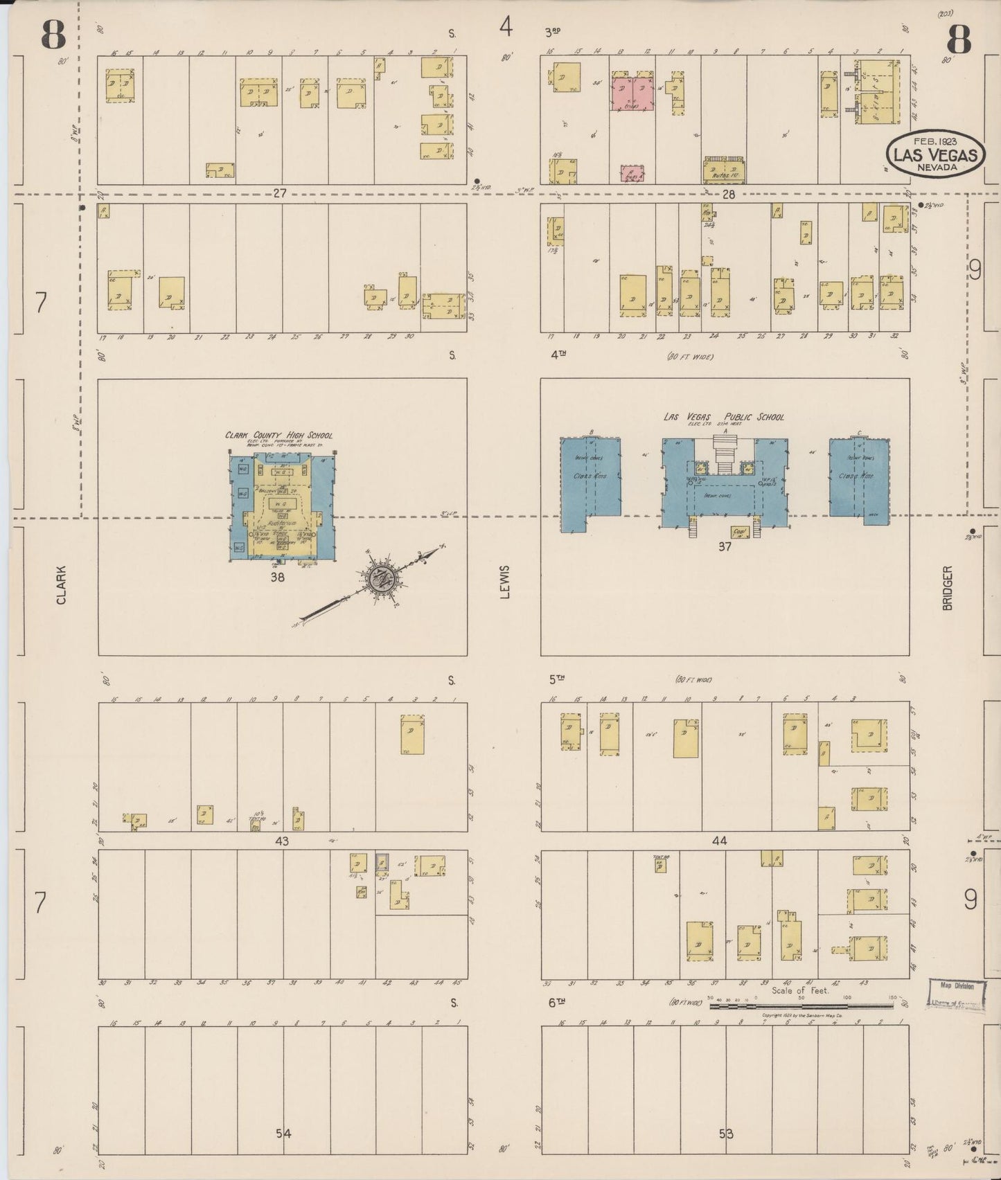Sanborn Fire Insurance Map from Las Vegas, Clark County, Nevada (1923), Sheet #0008 - Historic Sanborn Fire Insurance Map Print, vintage old map wall art, antique decor, genealogy gift, Nevada Nevada map