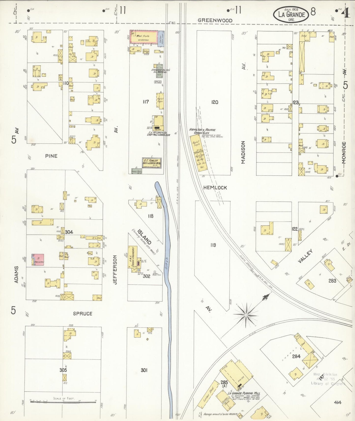 Sanborn Fire Insurance Map from La Grande, Union County, Oregon (1903), Sheet #0004 - Historic Sanborn Fire Insurance Map Print, vintage old map wall art, antique decor, genealogy gift, Oregon Oregon map