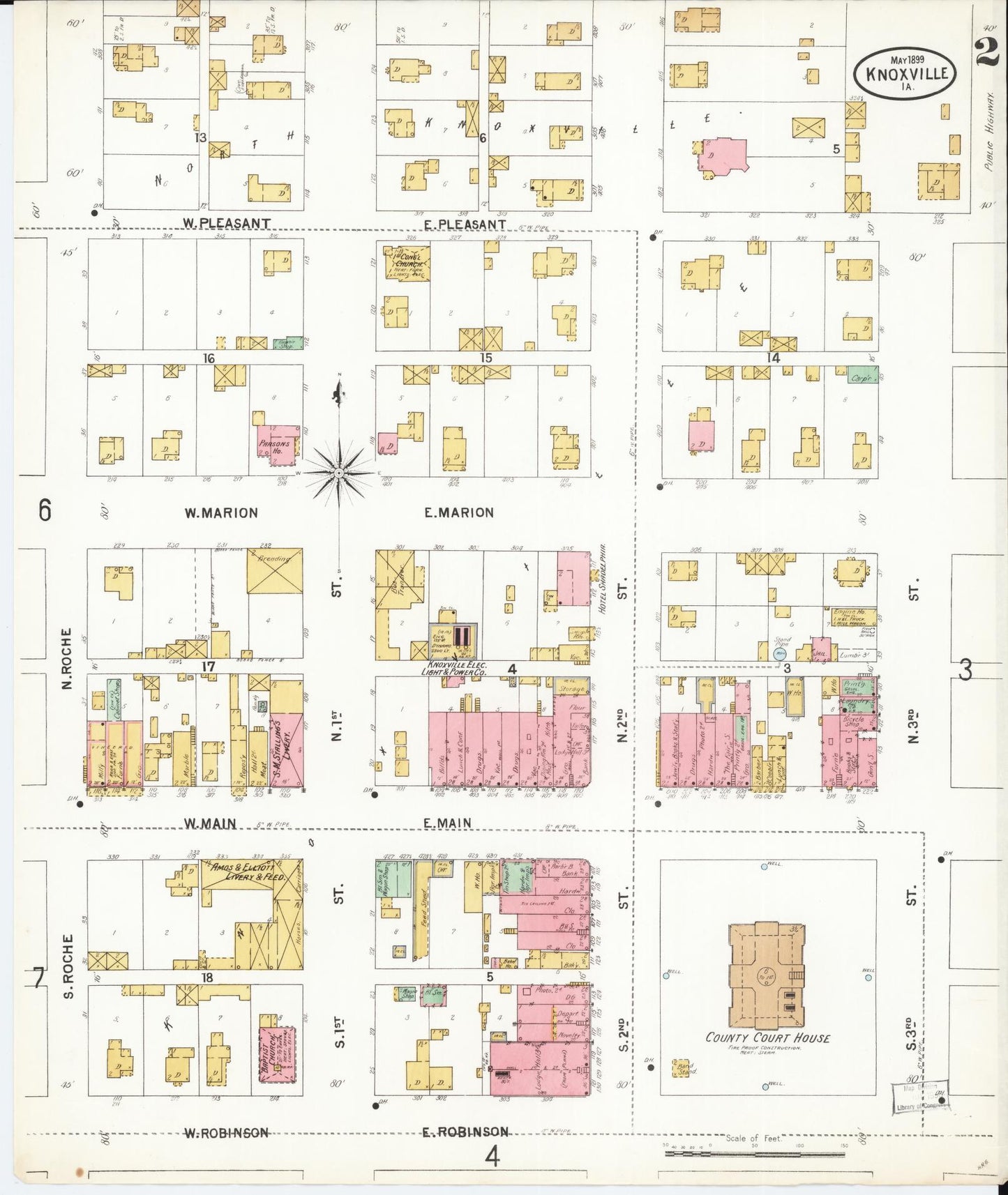 Sanborn Fire Insurance Map from Knoxville, Marion County, Iowa (1899), Sheet #0002 - Historic Sanborn Fire Insurance Map Print, vintage old map wall art