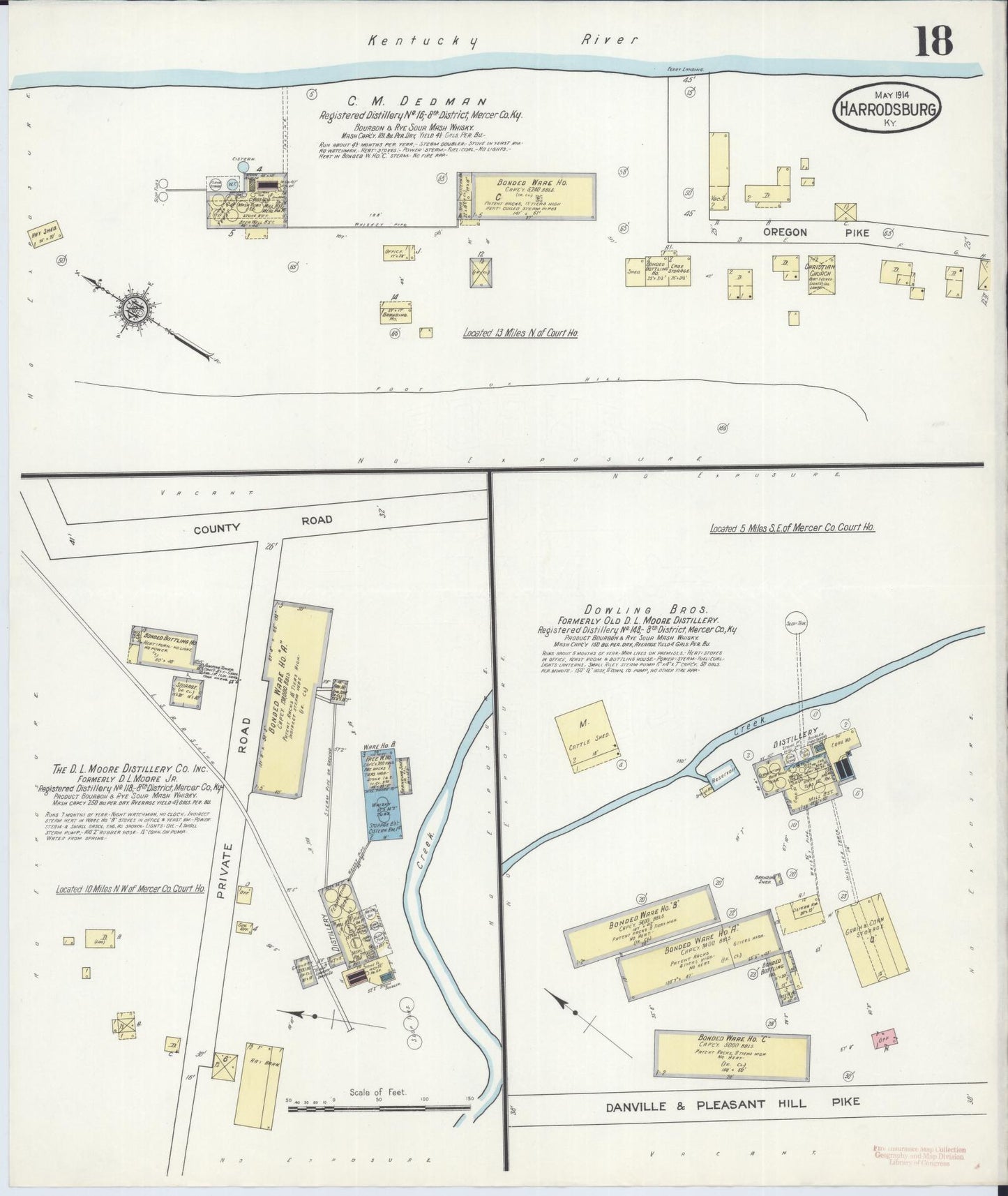 Sanborn Fire Insurance Map from Harrodsburg, Mercer County, Kentucky (1914), Sheet #0018 - Historic Sanborn Fire Insurance Map Print, vintage old map wall art, antique decor, genealogy gift, Kentucky Kentucky map