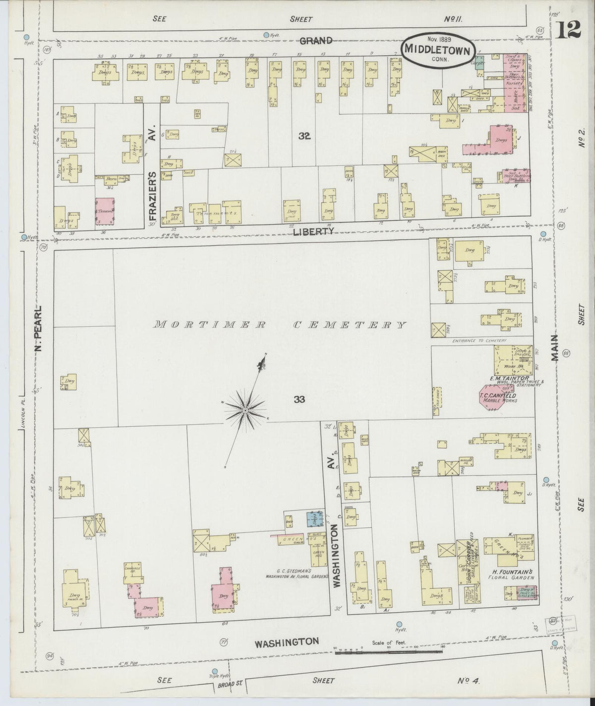 Sanborn Fire Insurance Map from Middletown, Middlesex County, Connecticut (1889), Sheet #0012 - Historic Sanborn Fire Insurance Map Print, vintage old map wall art, antique decor, genealogy gift, Connecticut Connecticut map
