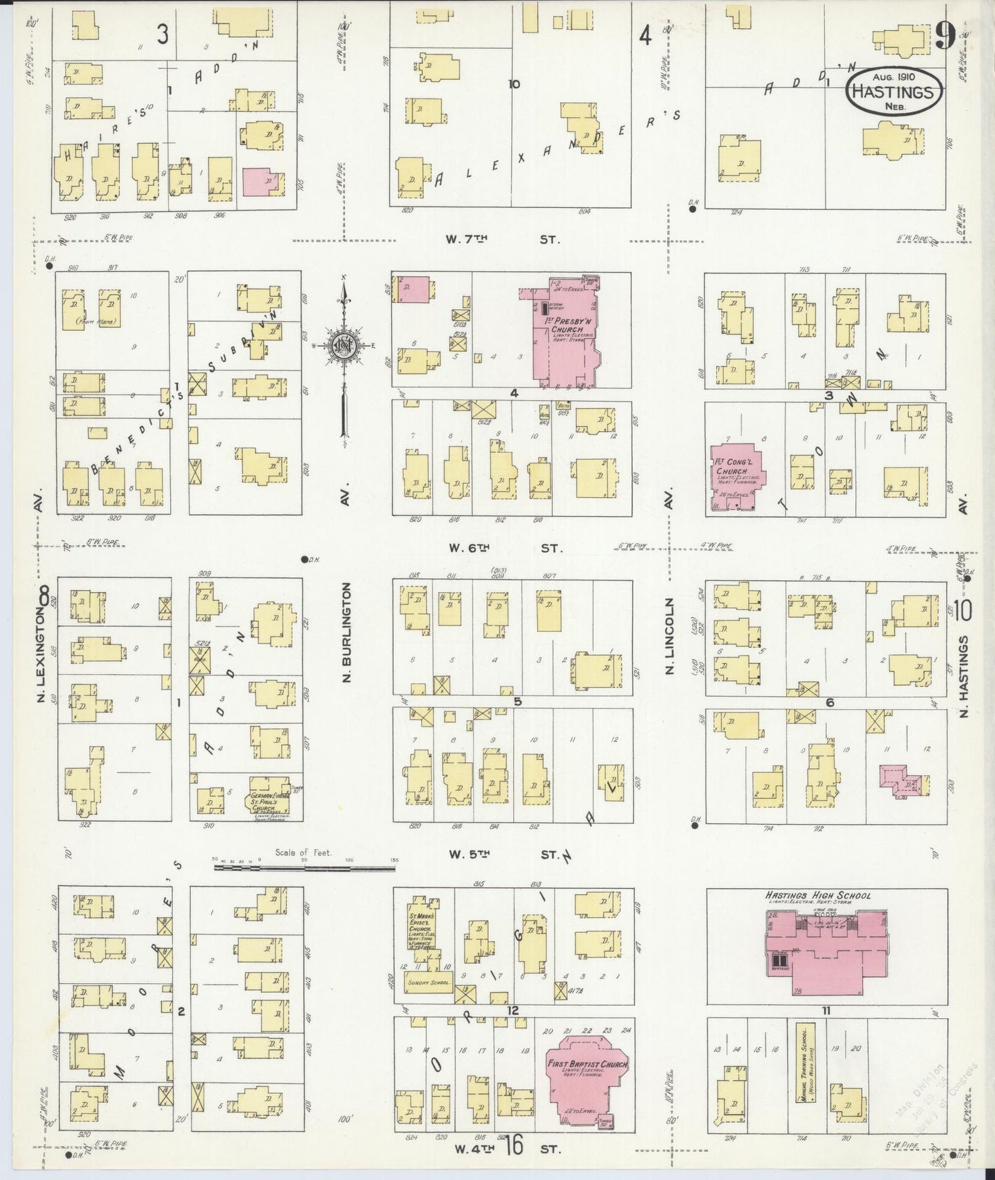 Sanborn Fire Insurance Map from Hastings, Adams County, Nebraska (1910), Sheet #0009 - Historic Sanborn Fire Insurance Map Print, vintage old map wall art, antique decor, genealogy gift, Nebraska Nebraska map