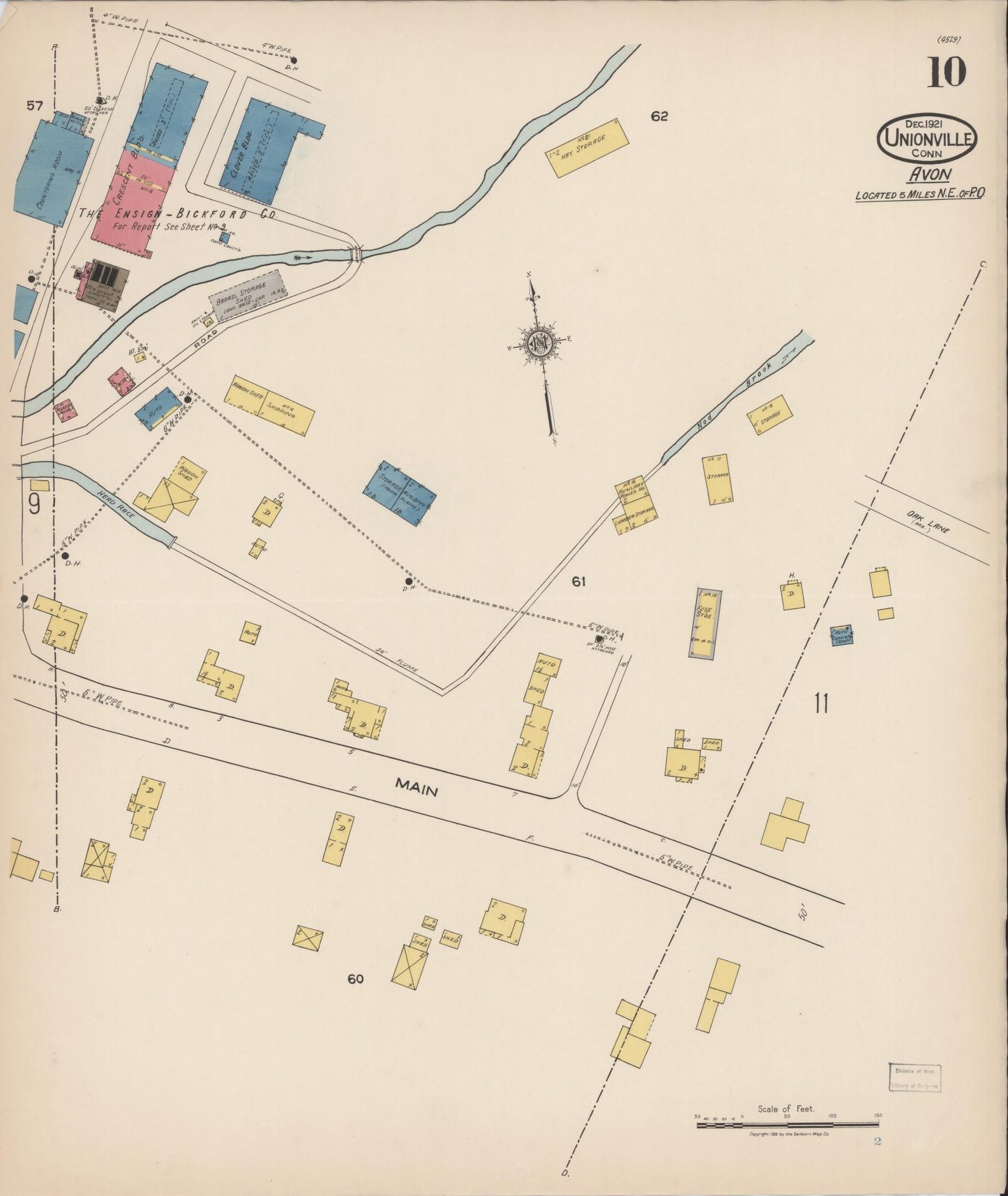 Sanborn Fire Insurance Map from Unionville, Hartford County, Connecticut (1921), Sheet #0010 - Historic Sanborn Fire Insurance Map Print, vintage old map wall art, antique decor, genealogy gift, Connecticut Connecticut map