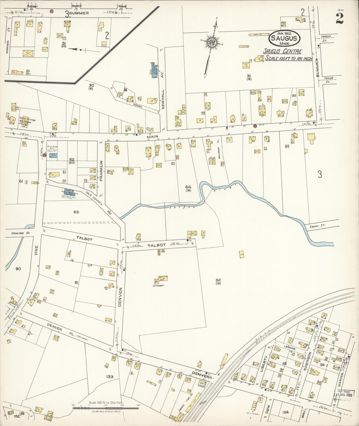 Sanborn Fire Insurance Map from Saugus, Essex County, Massachusetts (1922), Sheet #0002 - Historic Sanborn Fire Insurance Map Print, vintage old map wall art, antique decor, genealogy gift, Massachusetts Massachusetts map