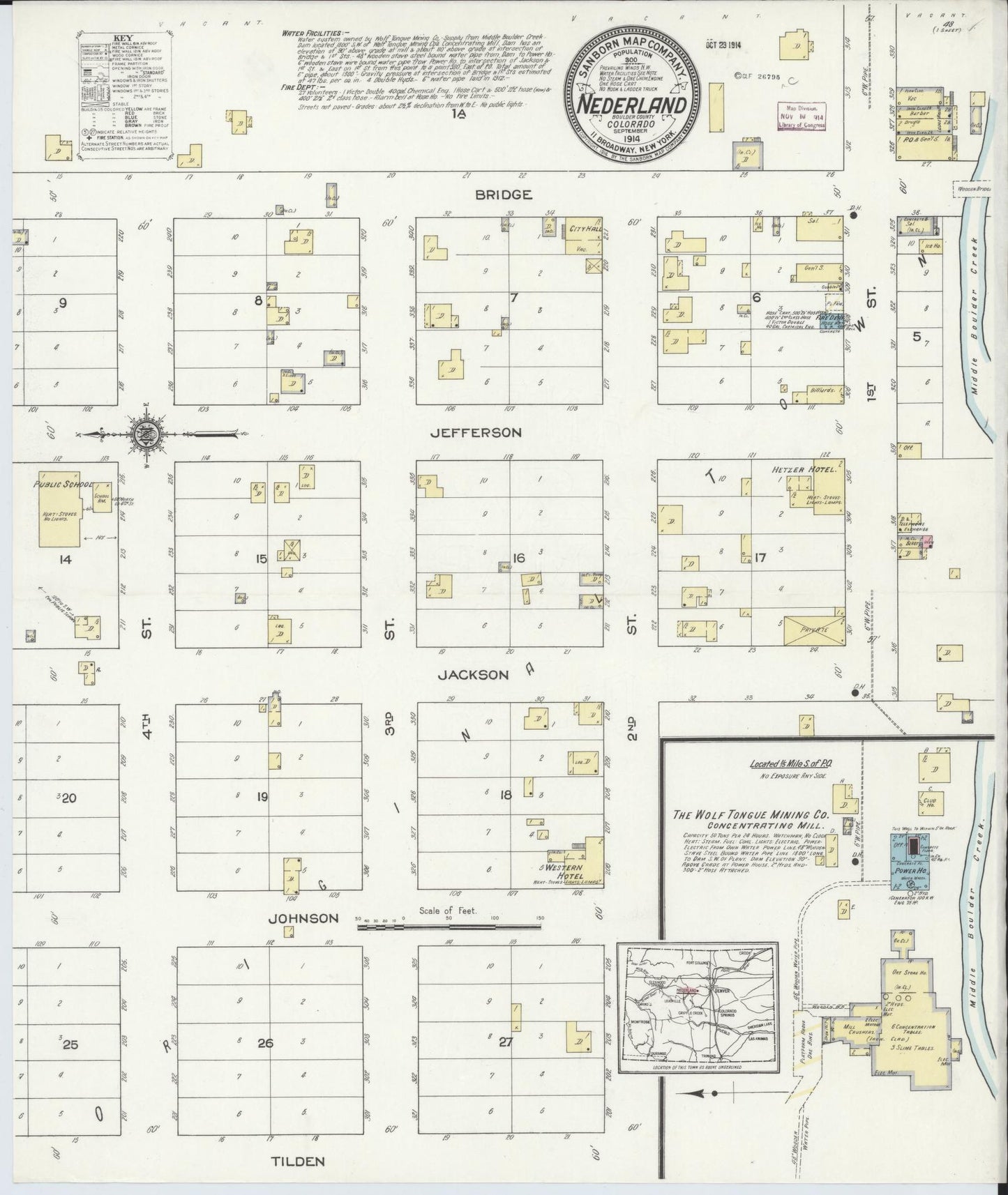 Sanborn Fire Insurance Map from Nederland, Boulder County, Colorado (1914), Sheet #0001 - Historic Sanborn Fire Insurance Map Print, vintage old map wall art, antique decor, genealogy gift, Colorado Colorado map