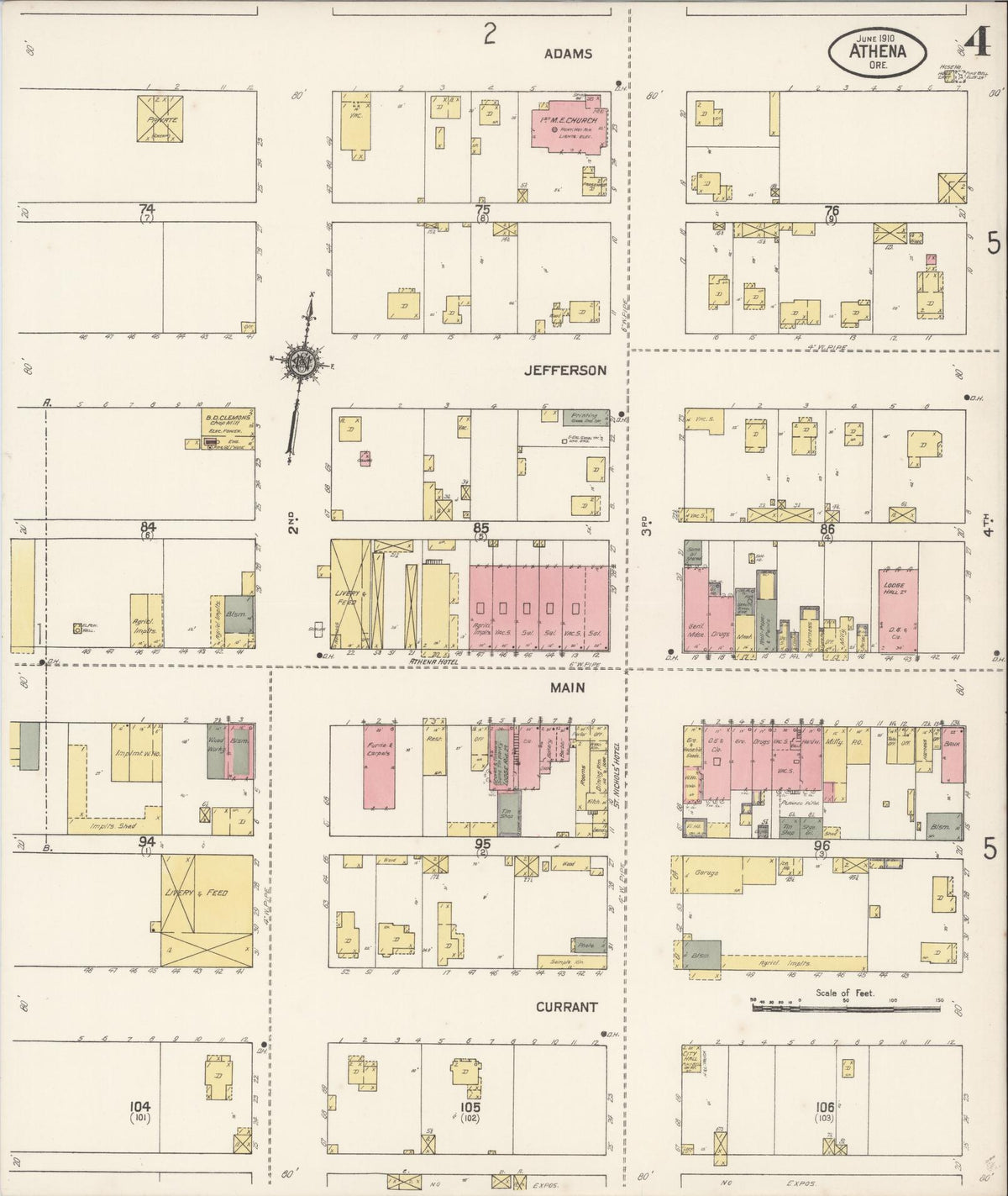 Sanborn Fire Insurance Map from Athena, Umatilla County, Oregon (1910), Sheet #0004 - Historic Sanborn Fire Insurance Map Print, vintage old map wall art, antique decor, genealogy gift, Oregon Oregon map