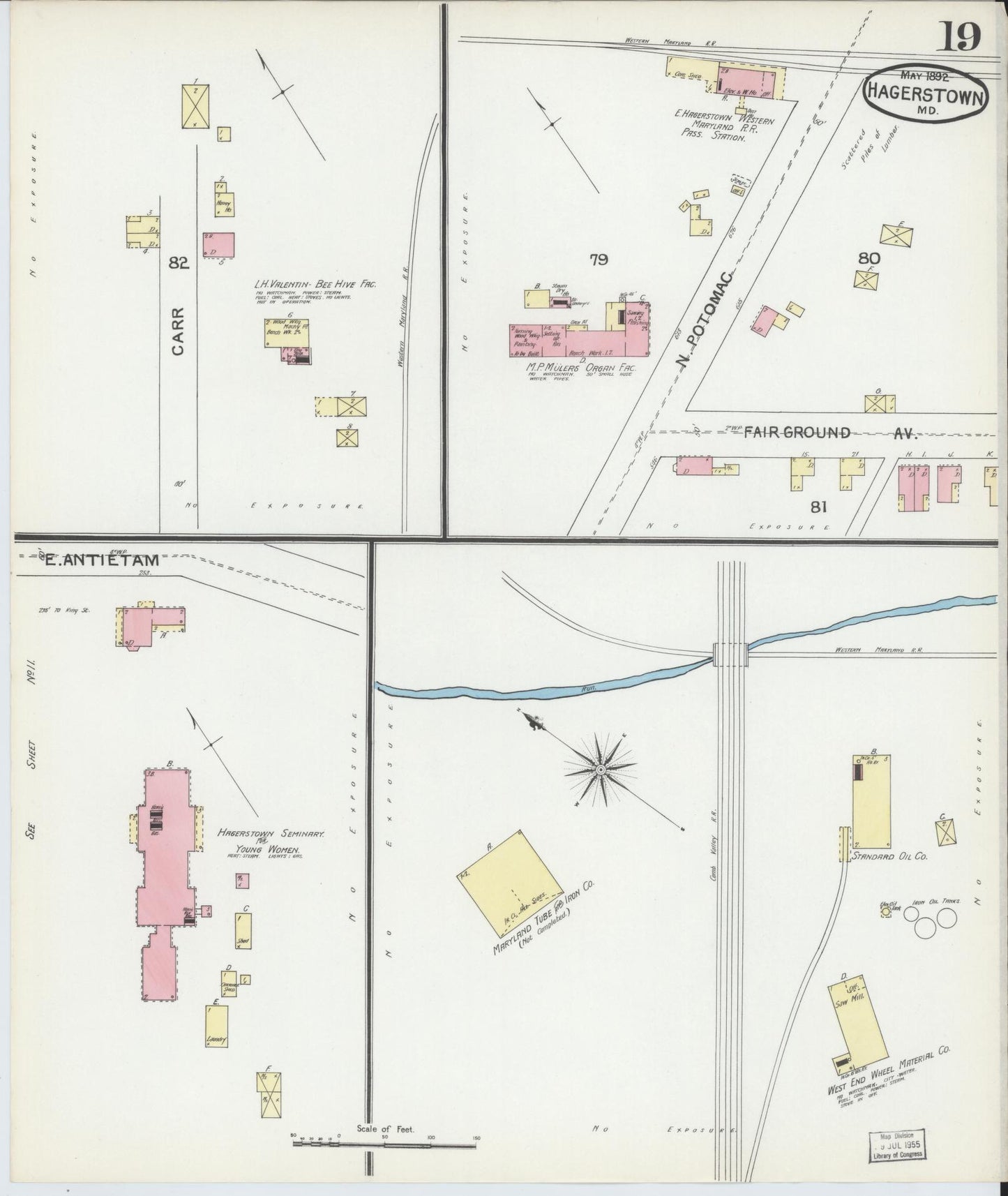 Washington, Maryland - 1892 - Sanborn Fire Insurance Map, Sheet #0019 - Historic Sanborn Fire Insurance Map Print, Washington Maryland 1892 0019 vintage old map wall art