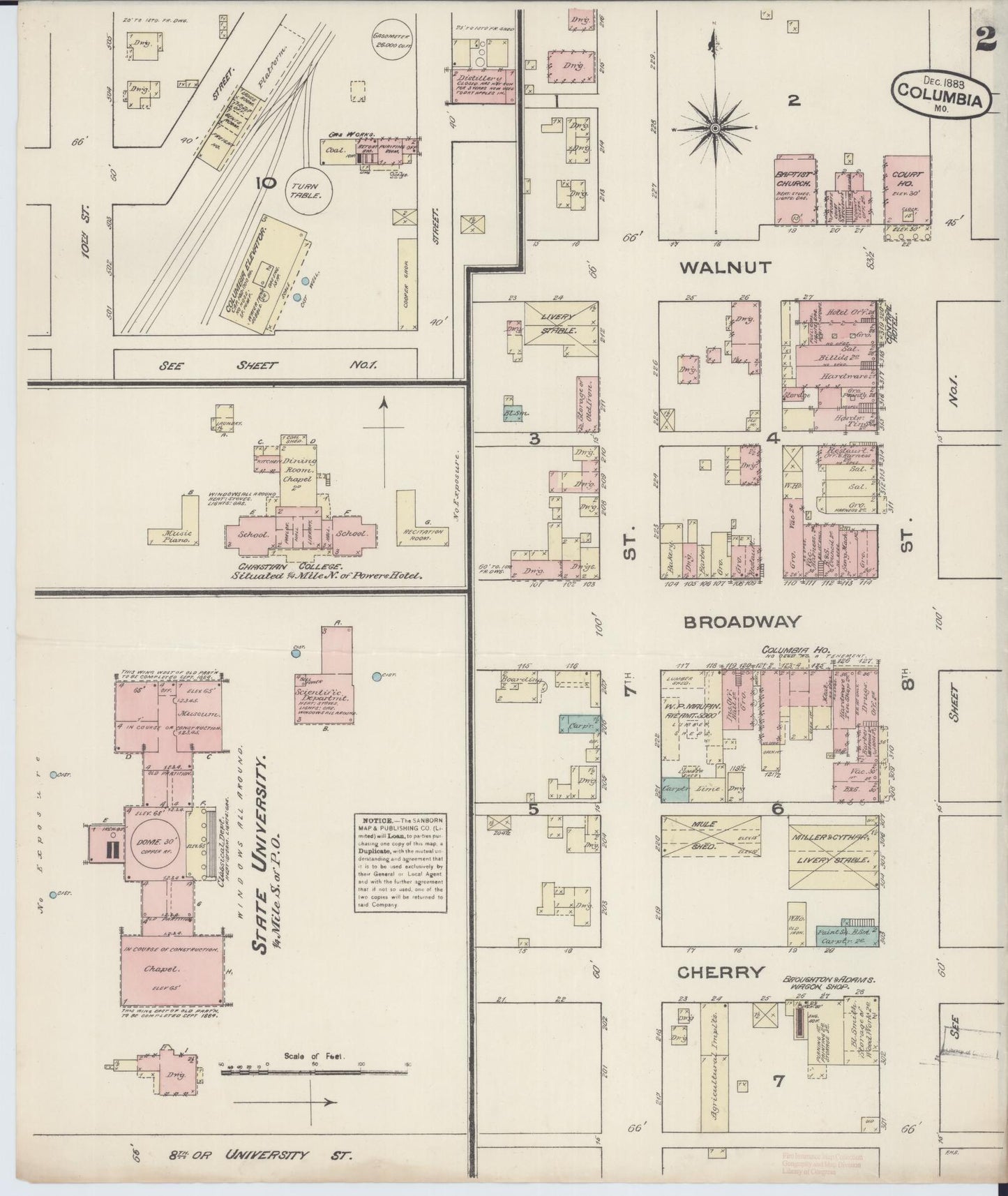 Sanborn Fire Insurance Map from Columbia, Boone County, Missouri (1883), Sheet #0002 - Historic Sanborn Fire Insurance Map Print, vintage old map wall art, antique decor, genealogy gift, Missouri Missouri map