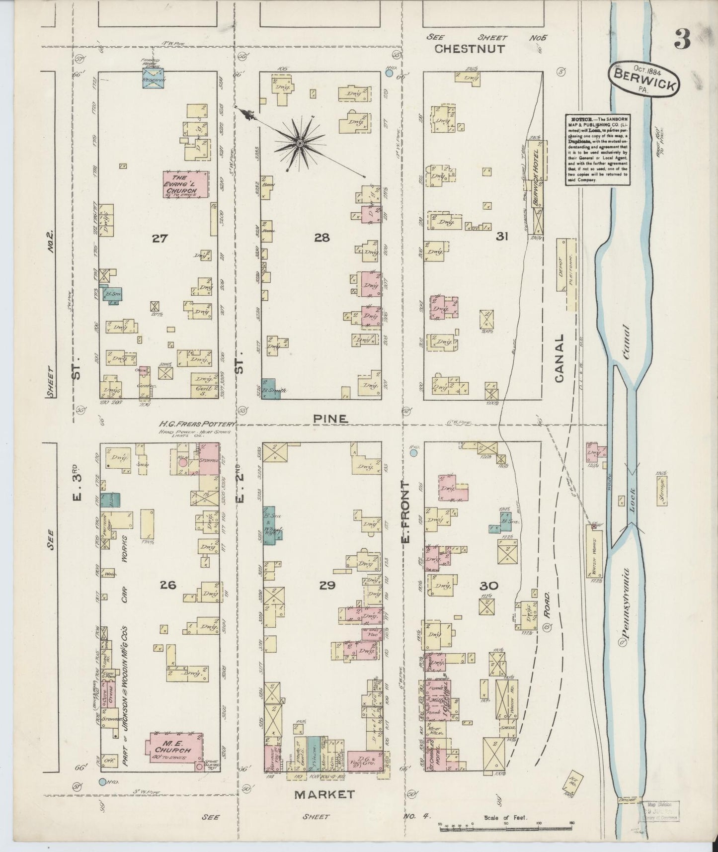 Sanborn Fire Insurance Map from Berwick, Columbia County, Pennsylvania (1884), Sheet #0003 - Historic Sanborn Fire Insurance Map Print, vintage old map wall art, antique decor, genealogy gift, Pennsylvania Pennsylvania map