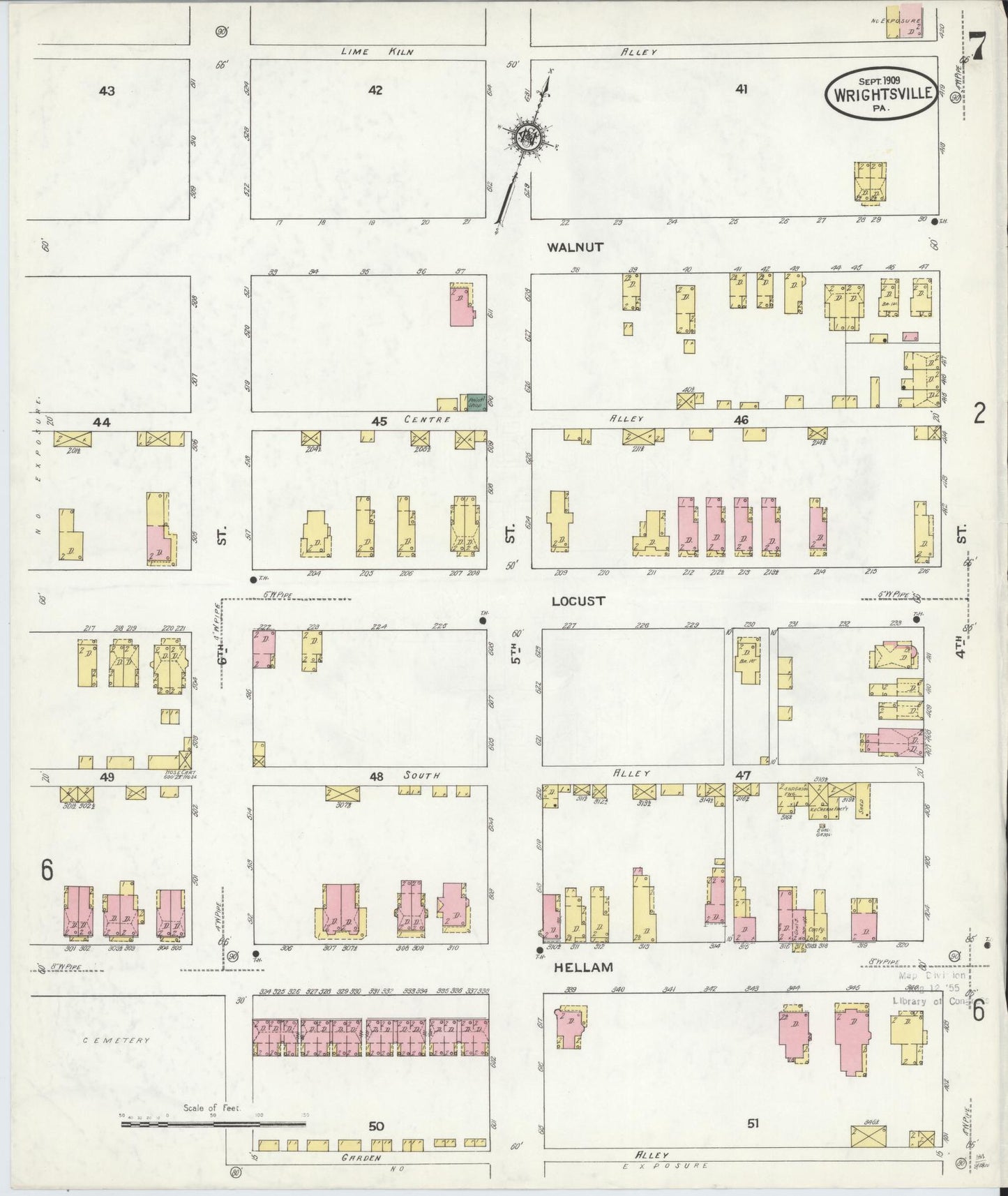 Sanborn Fire Insurance Map from Wrightsville, York County, Pennsylvania (1909), Sheet #0007 - Complete Map Set gallery image, historic Sanborn map, vintage wall art, Pennsylvania Pennsylvania