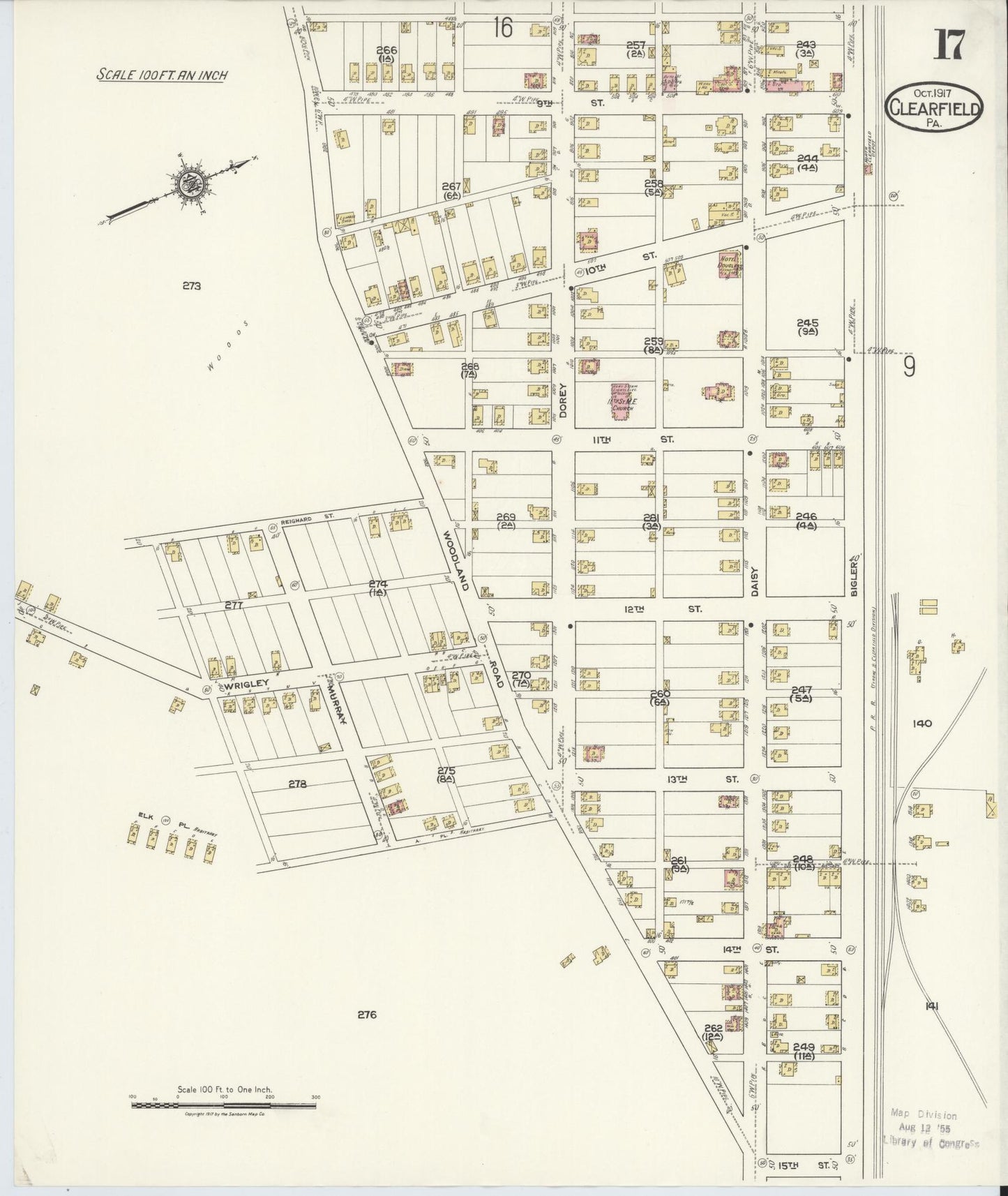 Sanborn Fire Insurance Map from Clearfield, Clearfield County, Pennsylvania (1917), Sheet #0017 - Historic Sanborn Fire Insurance Map Print, vintage old map wall art, antique decor, genealogy gift, Pennsylvania Pennsylvania map