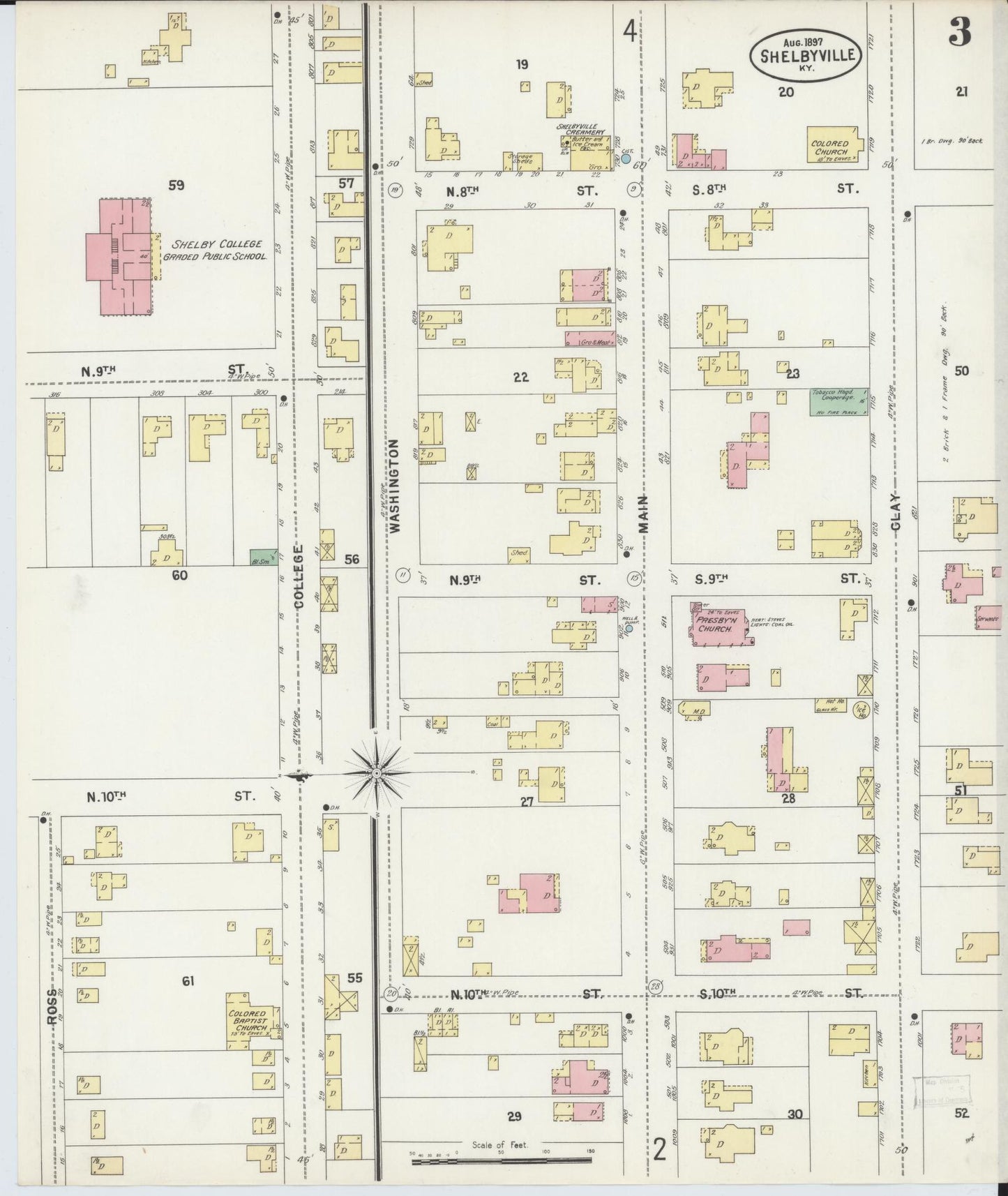 Sanborn Fire Insurance Map from Shelbyville, Shelby County, Kentucky (1897), Sheet #0003 - Historic Sanborn Fire Insurance Map Print, vintage old map wall art, antique decor, genealogy gift, Kentucky Kentucky map
