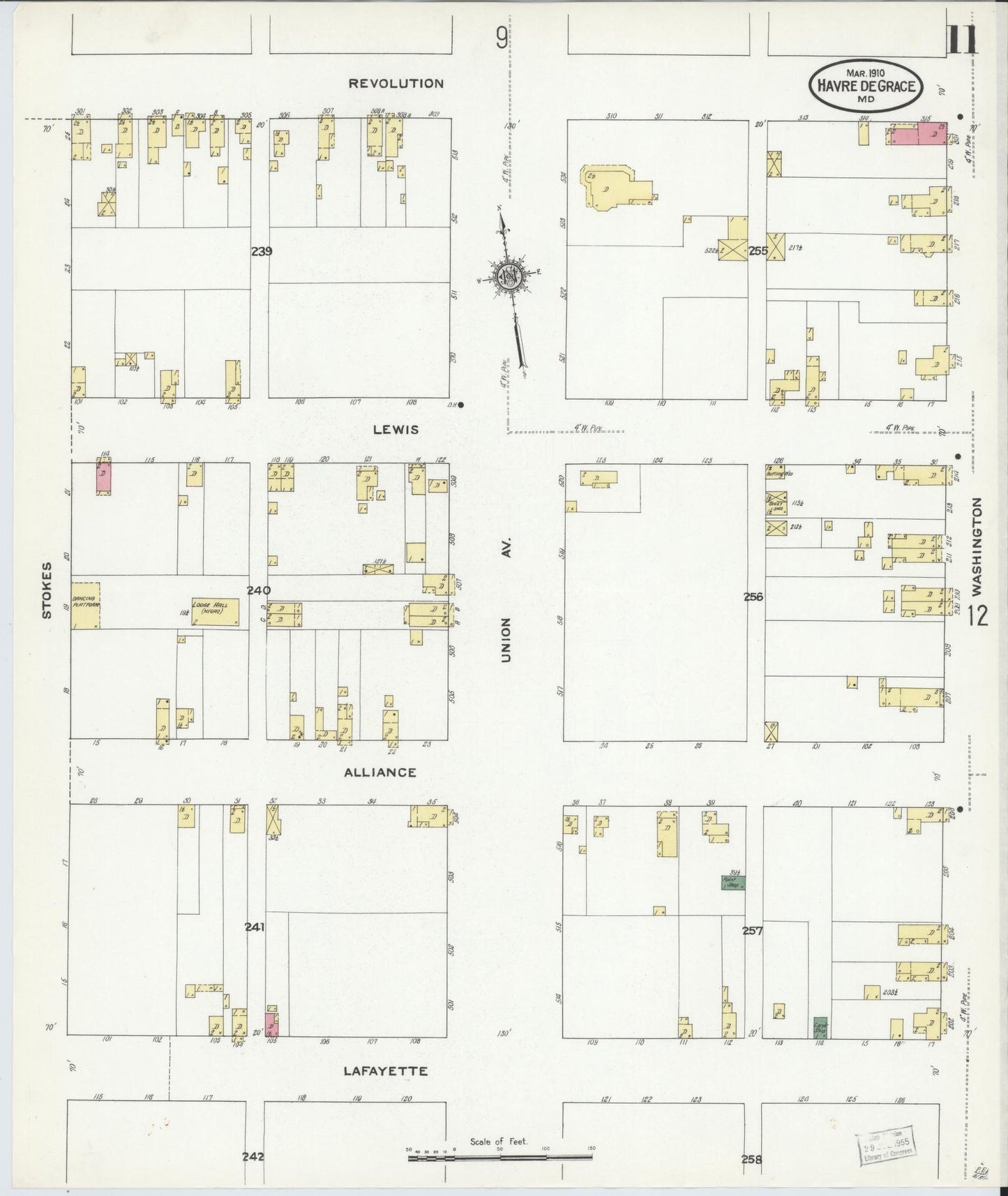 Sanborn Fire Insurance Map from Havre De Grace, Harford County, Maryland (1910), Sheet #0011 - Historic Sanborn Fire Insurance Map Print, vintage old map wall art