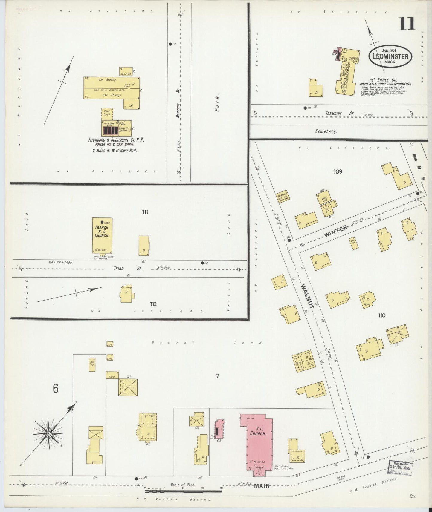 Sanborn Fire Insurance Map from Leominster, Worcester County, Massachusetts (1901), Sheet #0011 - Historic Sanborn Fire Insurance Map Print, vintage old map wall art, antique decor, genealogy gift, Massachusetts Massachusetts map