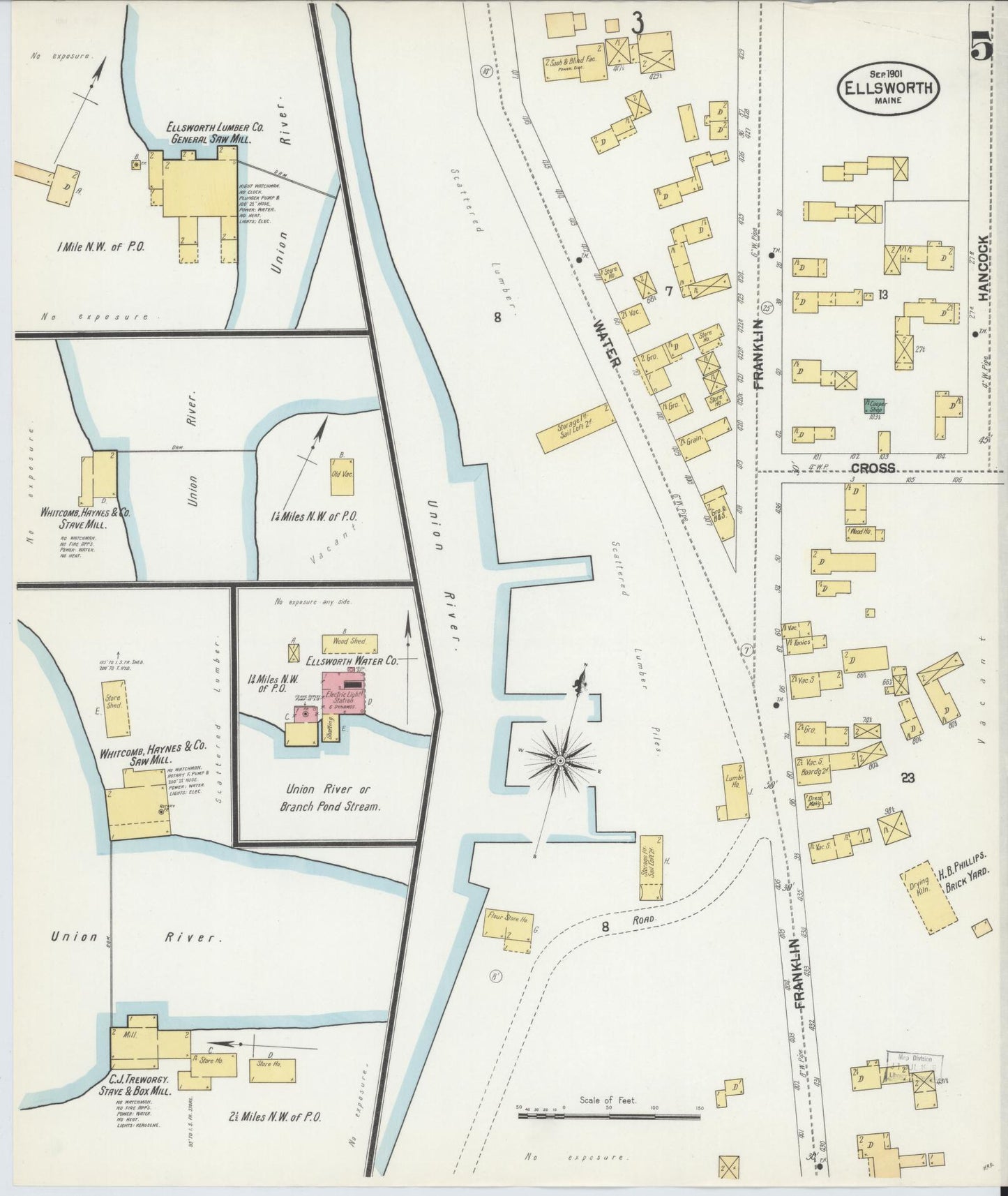 Sanborn Fire Insurance Map from Ellsworth, Hancock County, Maine (1901), Sheet #0005 - Complete Map Set gallery image, historic Sanborn map, vintage wall art, Maine Maine