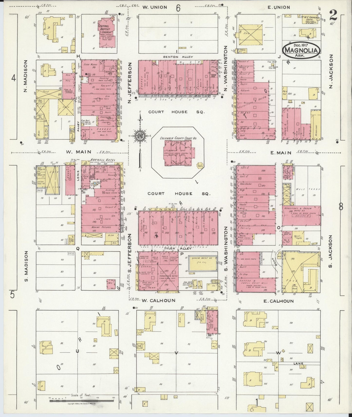 Sanborn Fire Insurance Map from Magnolia, Columbia County, Arkansas (1917), Sheet #0002 - Historic Sanborn Fire Insurance Map Print, vintage old map wall art, antique decor, genealogy gift, Arkansas Arkansas map