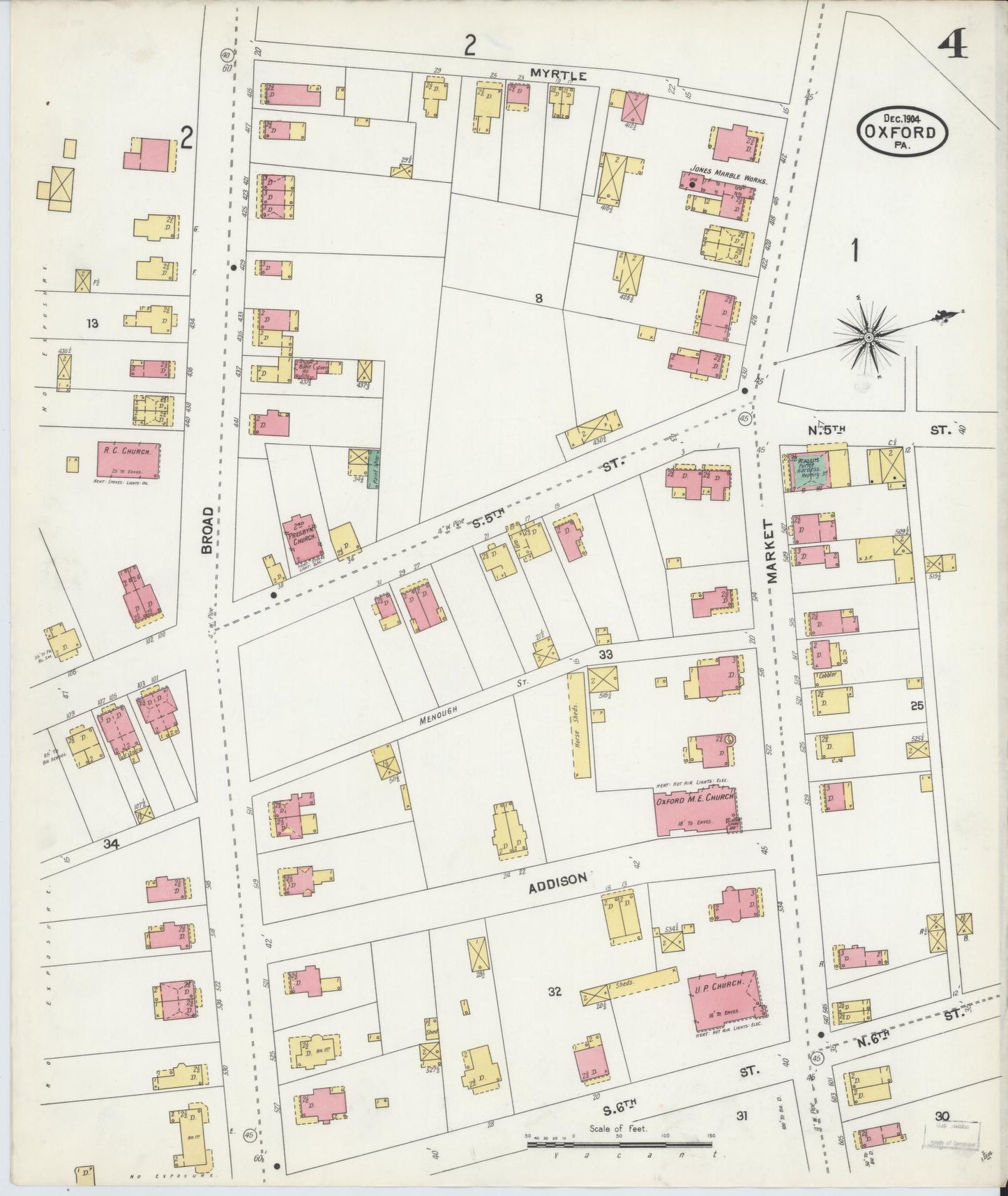 Sanborn Fire Insurance Map from Oxford, Chester County, Pennsylvania (1904), Sheet #0004 - Complete Map Set gallery image, historic Sanborn map, vintage wall art, Pennsylvania Pennsylvania
