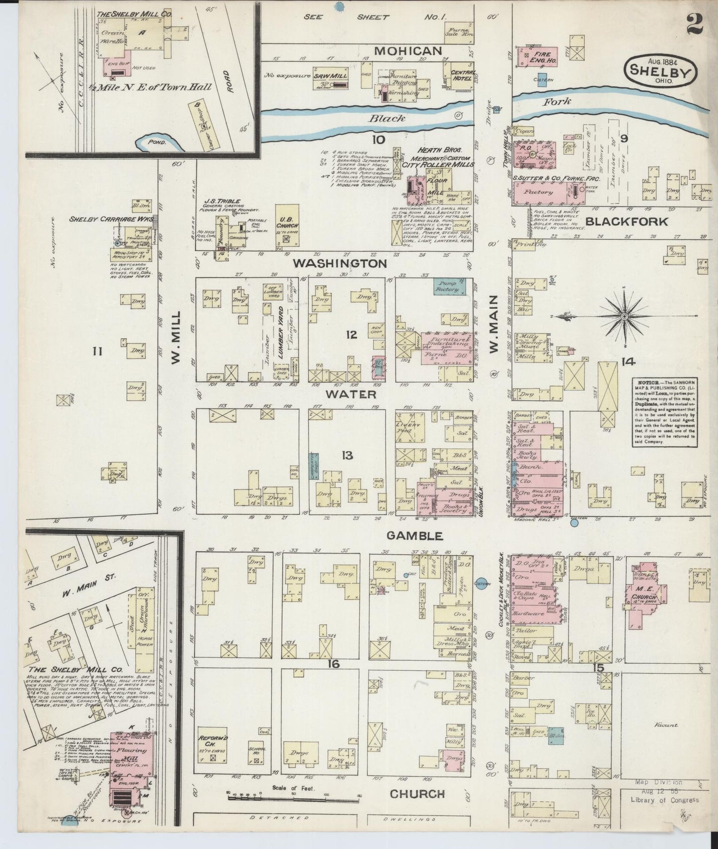 Sanborn Fire Insurance Map from Shelby, Ricland County, Ohio (1884), Sheet #0002 - Historic Sanborn Fire Insurance Map Print, vintage old map wall art, antique decor, genealogy gift, Ohio Ohio map