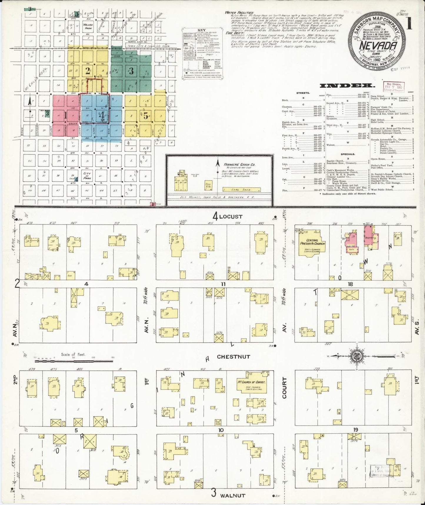 Sanborn Fire Insurance Map from Nevada, Story County, Iowa (1910), Sheet #0001 - Historic Sanborn Fire Insurance Map Print, vintage old map wall art, antique decor, genealogy gift, Nevada Nevada map