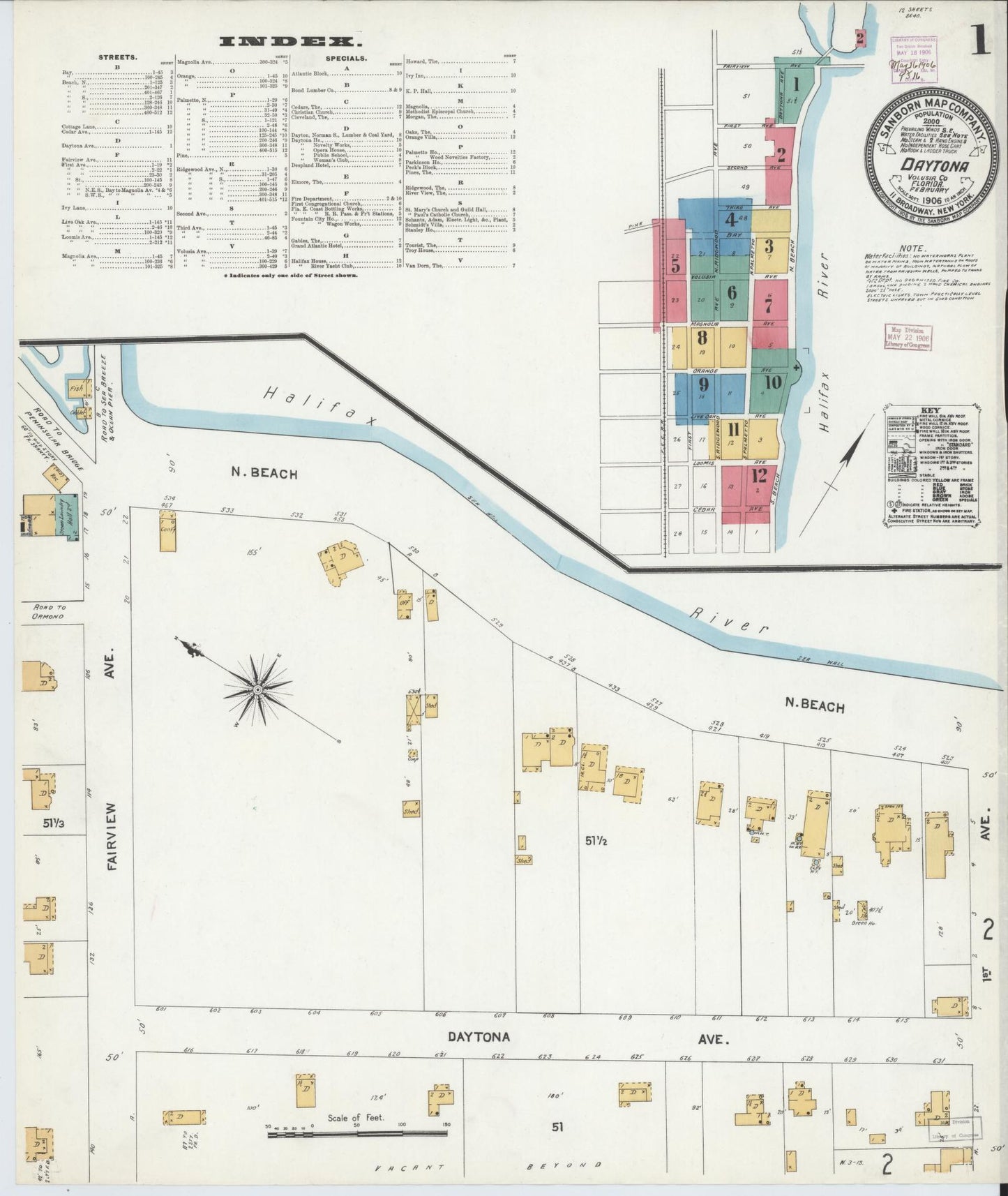 Sanborn Fire Insurance Map from Daytona, Volusia County, Florida. (1906) – Historic Sanborn Fire Insurance Map Print