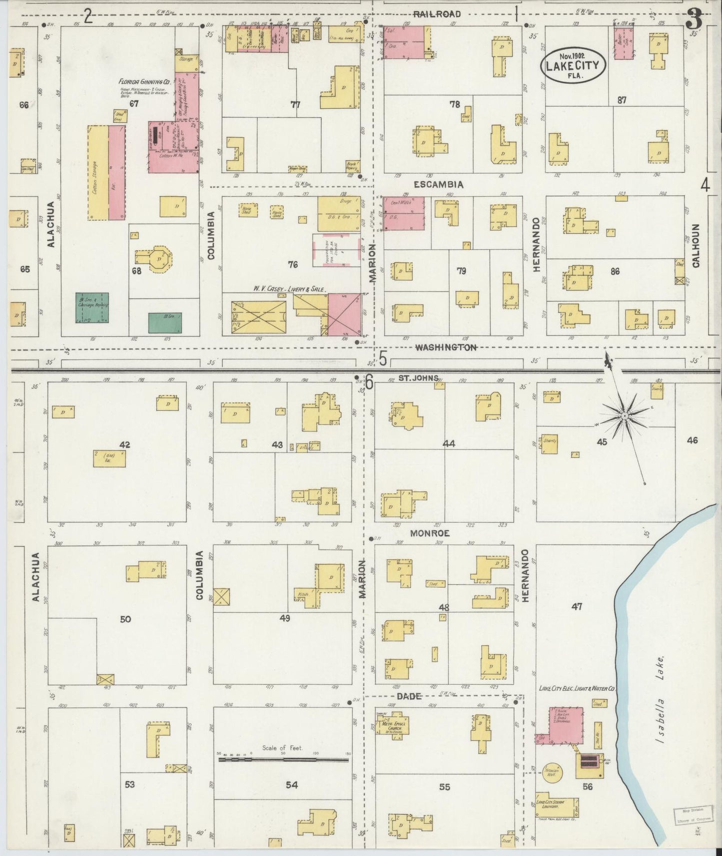 Sanborn Fire Insurance Map from Lake City, Columbia County, Florida (1902), Sheet #0003 - Historic Sanborn Fire Insurance Map Print, vintage old map wall art, antique decor, genealogy gift, Florida Florida map