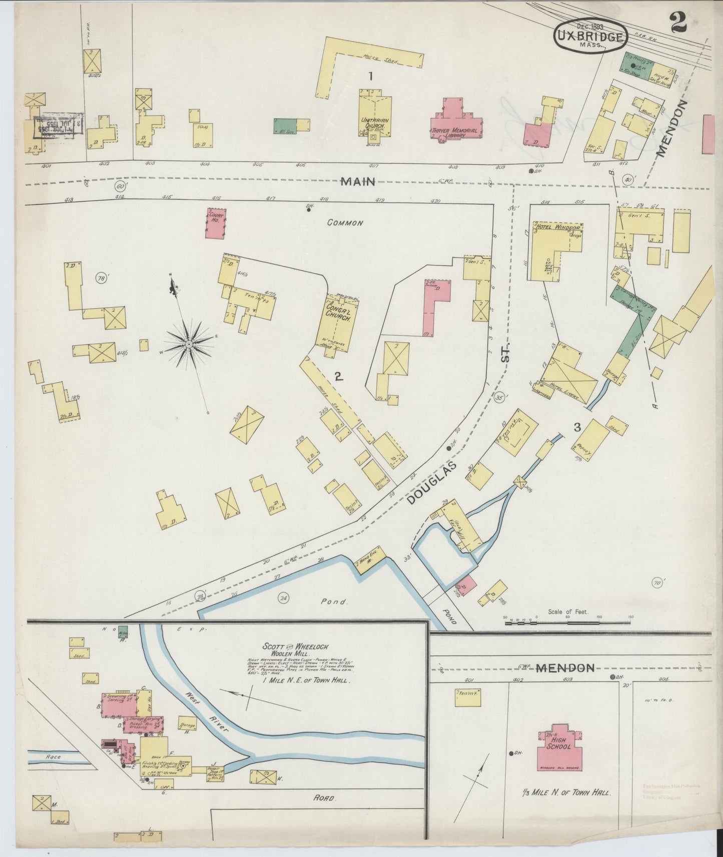 Sanborn Fire Insurance Map from Uxbridge, Worcester County, Massachusetts (1893), Sheet #0002 - Complete Map Set gallery image, historic Sanborn map, vintage wall art, Massachusetts Massachusetts