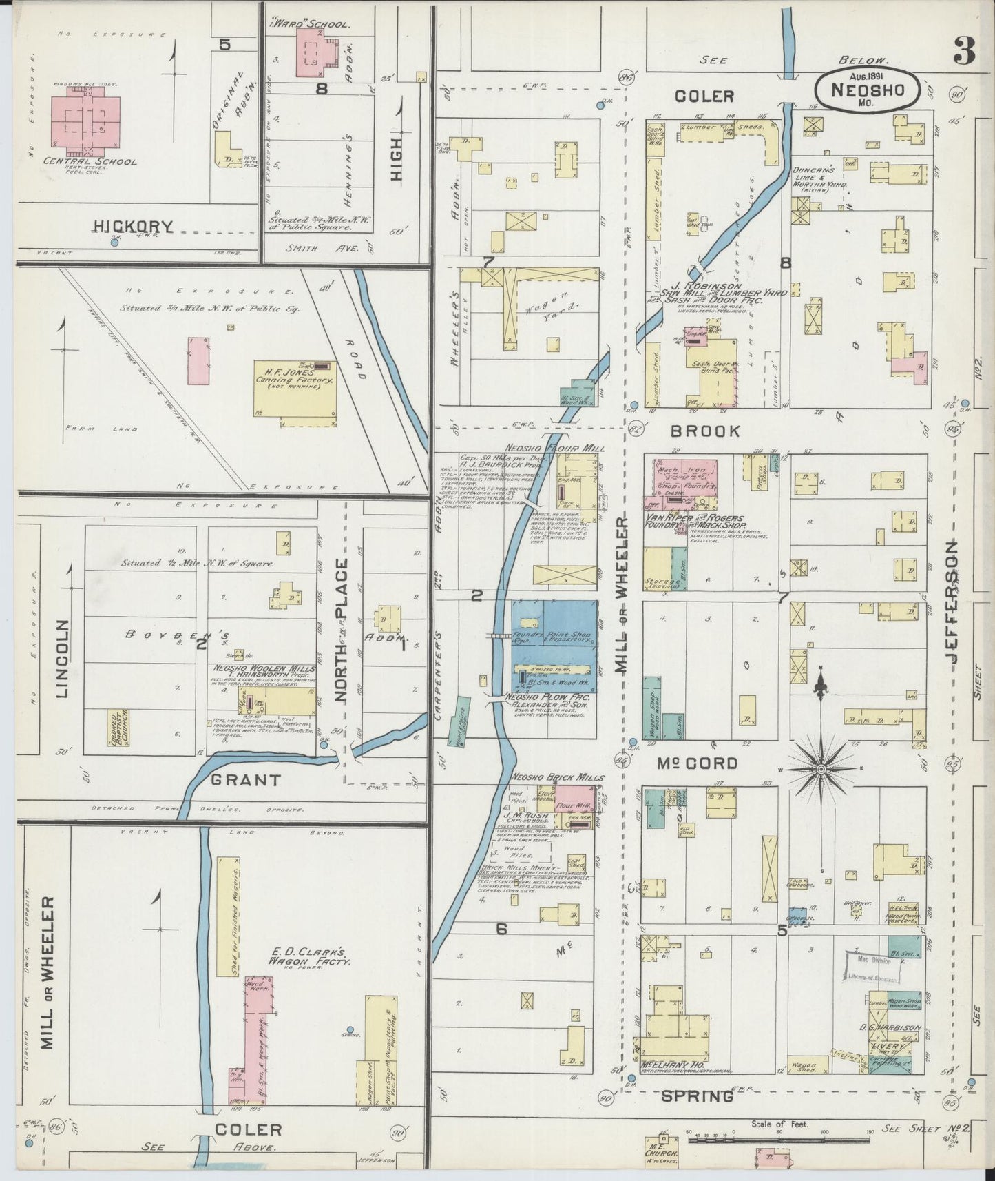 Sanborn Fire Insurance Map from Neosho, Newton County, Missouri (1891), Sheet #0003 - Complete Map Set gallery image, historic Sanborn map, vintage wall art, Missouri Missouri