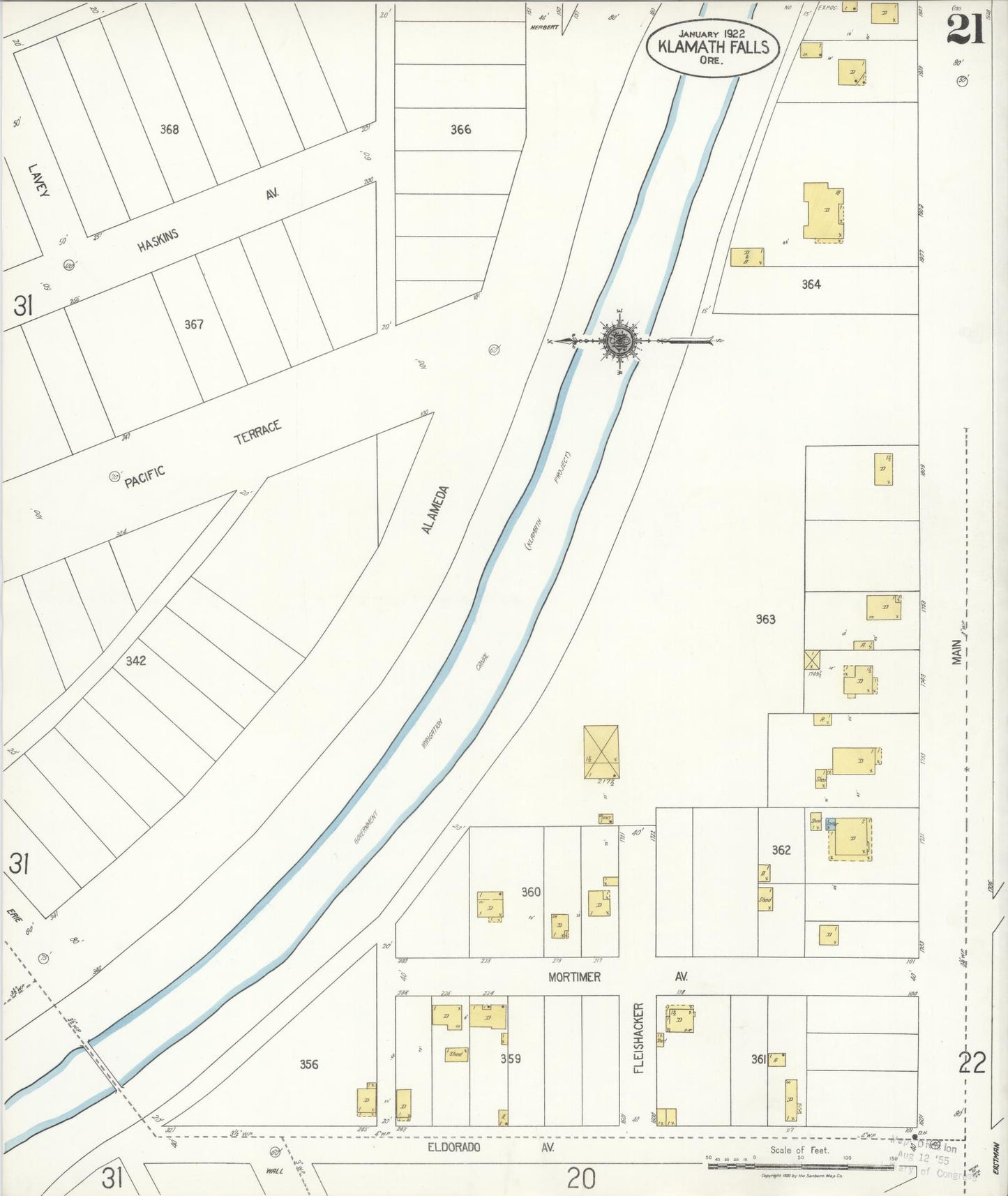 Sanborn Fire Insurance Map from Klamath Falls, Klamath County, Oregon (1921), Sheet #0021 - Historic Sanborn Fire Insurance Map Print, vintage old map wall art, antique decor, genealogy gift, Oregon Oregon map