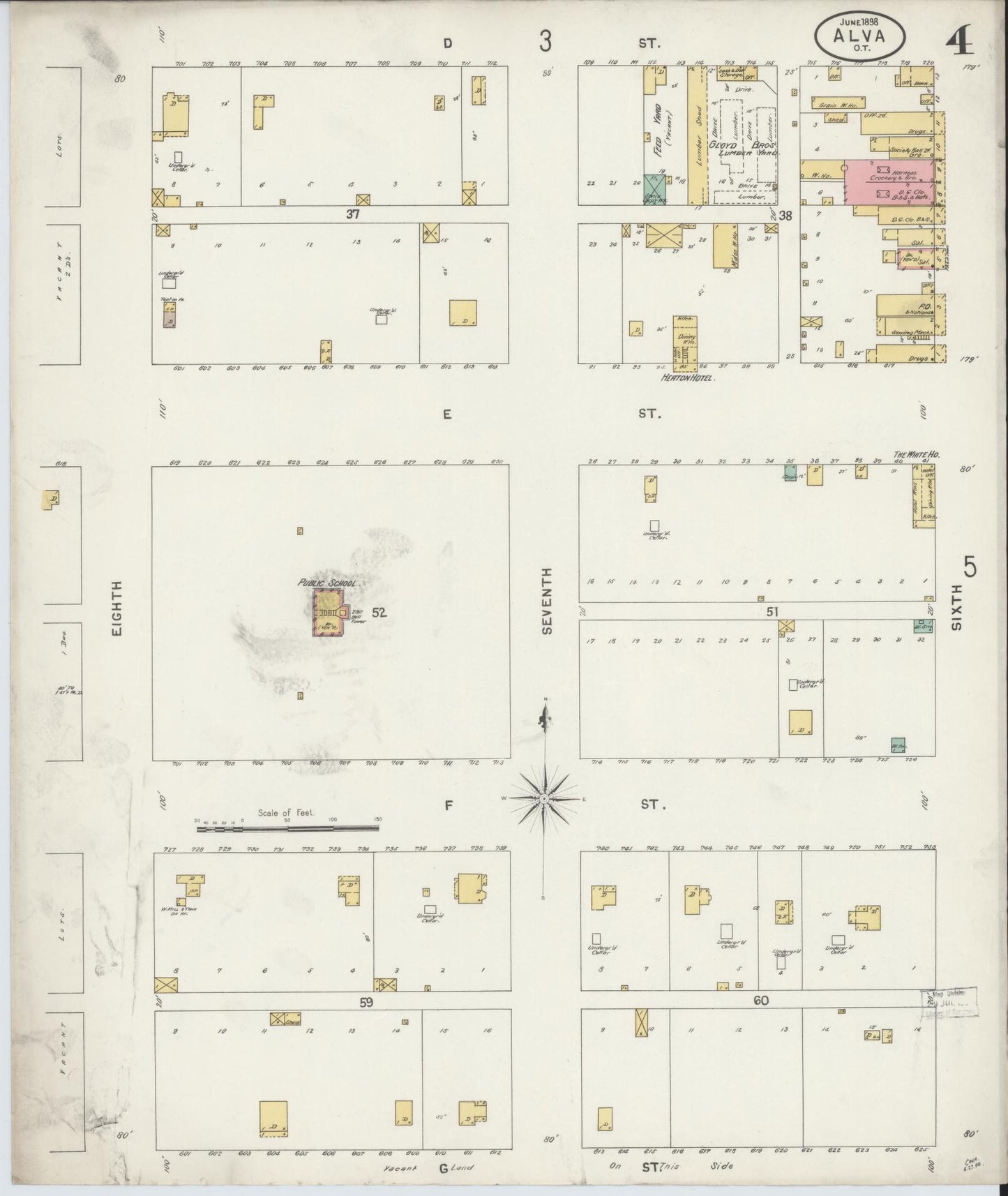 Sanborn Fire Insurance Map from Alva, Woods County, Oklahoma (1898), Sheet #0004 - Historic Sanborn Fire Insurance Map Print, vintage old map wall art, antique decor, genealogy gift, Oklahoma Oklahoma map