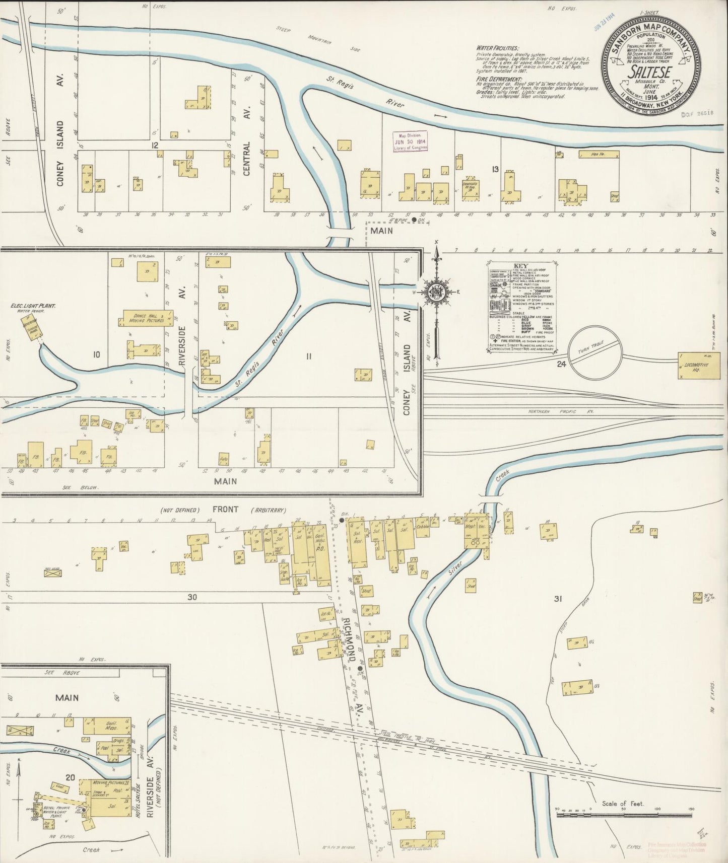 Sanborn Fire Insurance Map from Saltese, Mineral County, Montana (1914), Sheet #0001 - Historic Sanborn Fire Insurance Map Print, vintage old map wall art, antique decor, genealogy gift, Montana Montana map