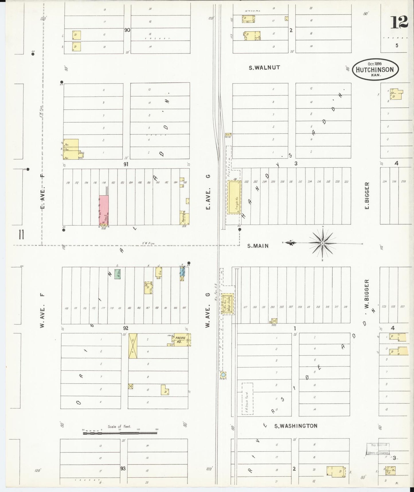 Sanborn Fire Insurance Map from Hutchinson, Reno County, Kansas (1899), Sheet #0012 - Historic Sanborn Fire Insurance Map Print, vintage old map wall art, antique decor, genealogy gift, Kansas Kansas map