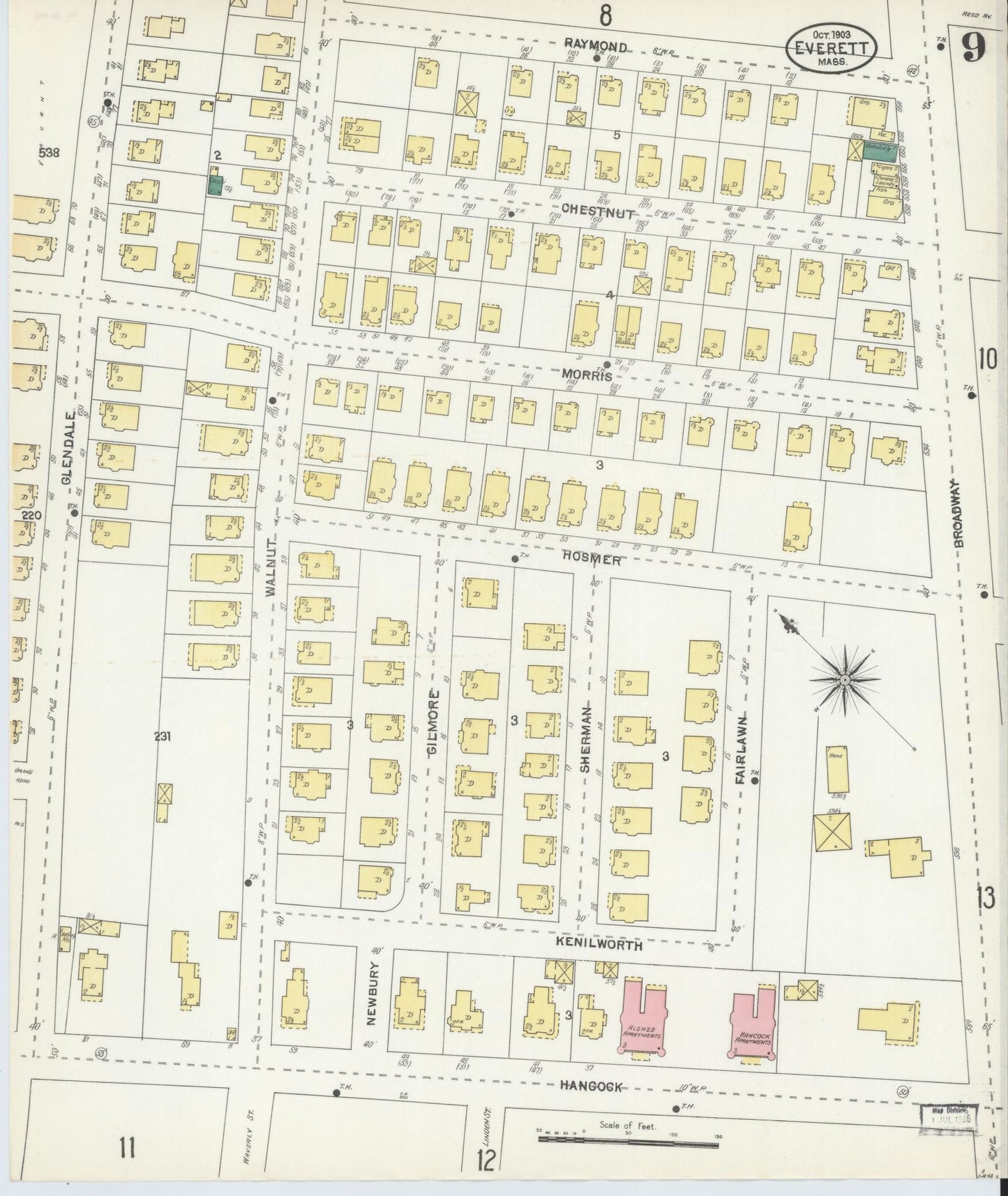 Sanborn Fire Insurance Map from Everett, Middlesex County, Massachusetts (1903), Sheet #0009 - Historic Sanborn Fire Insurance Map Print, vintage old map wall art, antique decor, genealogy gift, Massachusetts Massachusetts map