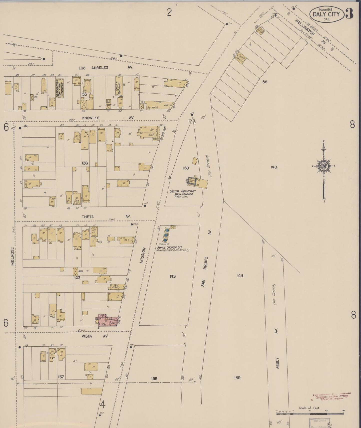 Sanborn Fire Insurance Map from Daly City, San Mateo County, California (1915), Sheet #0003 - Historic Sanborn Fire Insurance Map Print, vintage old map wall art, antique decor, genealogy gift, California California map