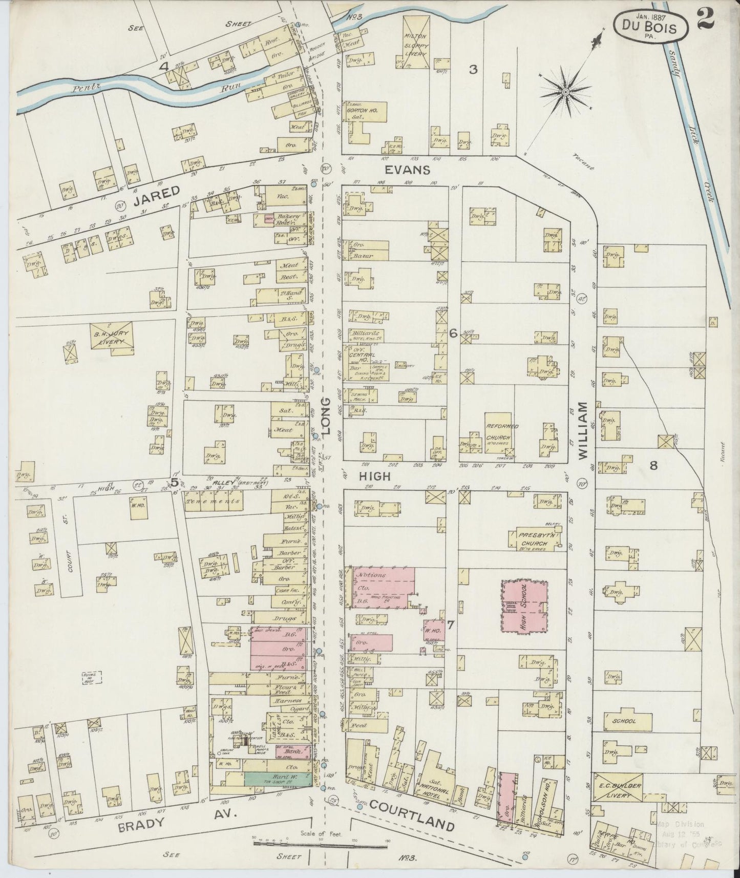 Sanborn Fire Insurance Map from Du Bois, Clearfield County, Pennsylvania (1887), Sheet #0002 - Historic Sanborn Fire Insurance Map Print, vintage old map wall art, antique decor, genealogy gift, Pennsylvania Pennsylvania map