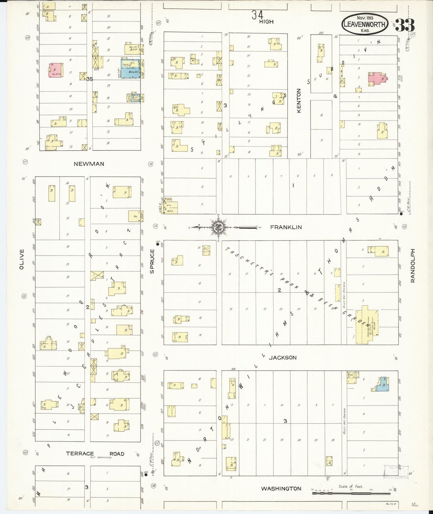 Sanborn Fire Insurance Map from Leavenworth, Leavenworth County, Kansas (1913), Sheet #0034 - Historic Sanborn Fire Insurance Map Print, vintage old map wall art, antique decor, genealogy gift, Kansas Kansas map