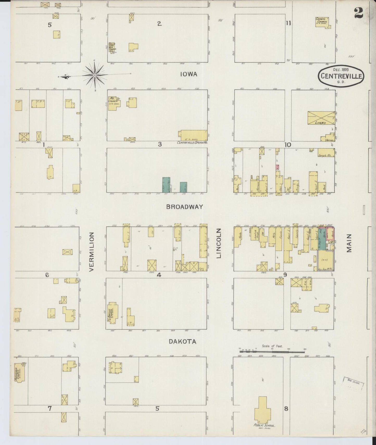Sanborn Fire Insurance Map from Centerville, Turner County, South Dakota (1893), Sheet #0002 - Historic Sanborn Fire Insurance Map Print, vintage old map wall art, antique decor, genealogy gift, South Dakota South Dakota map