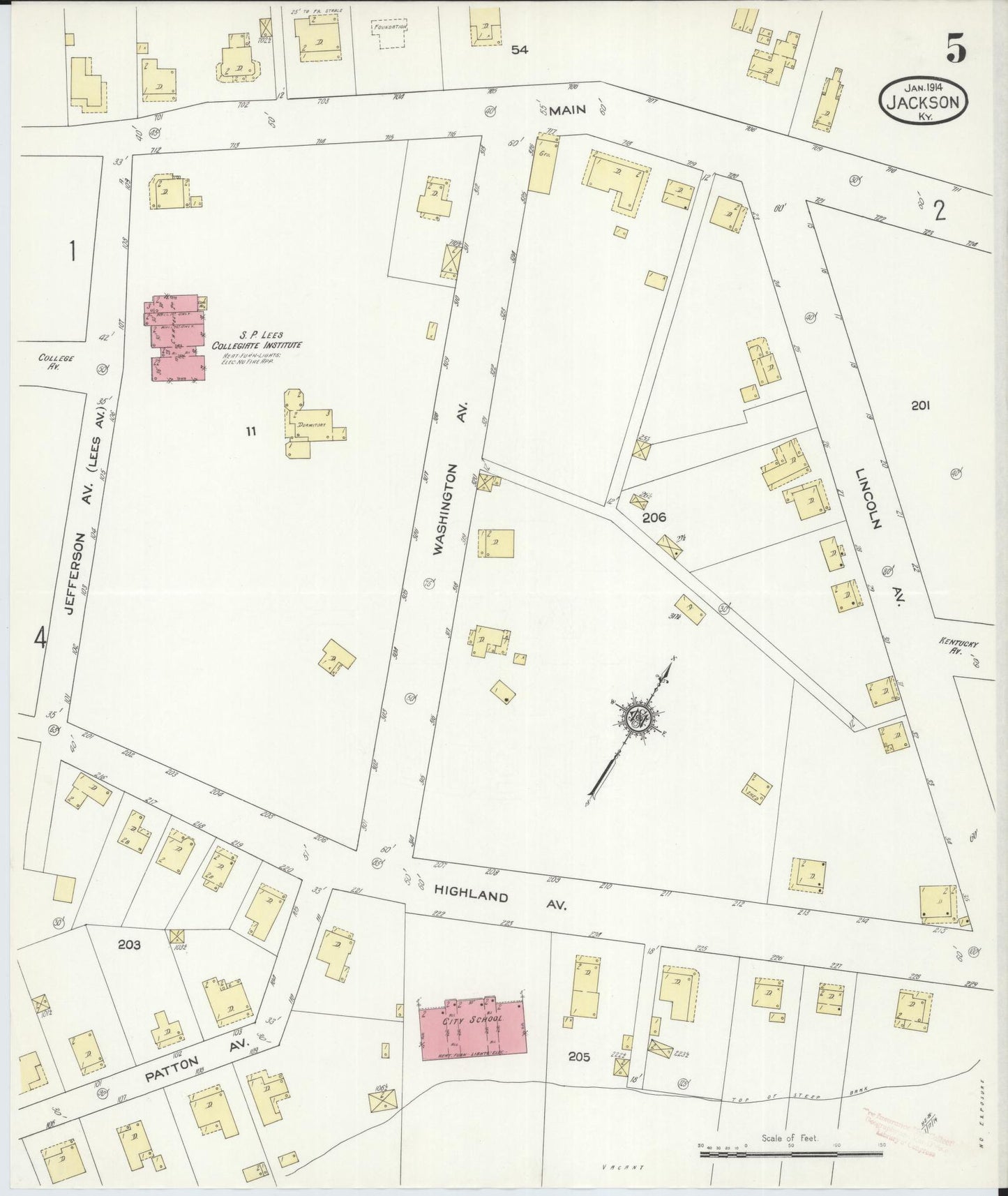 Sanborn Fire Insurance Map from Jackson, Breathitt County, Kentucky (1914), Sheet #0005 - Historic Sanborn Fire Insurance Map Print, vintage old map wall art, antique decor, genealogy gift, Kentucky Kentucky map