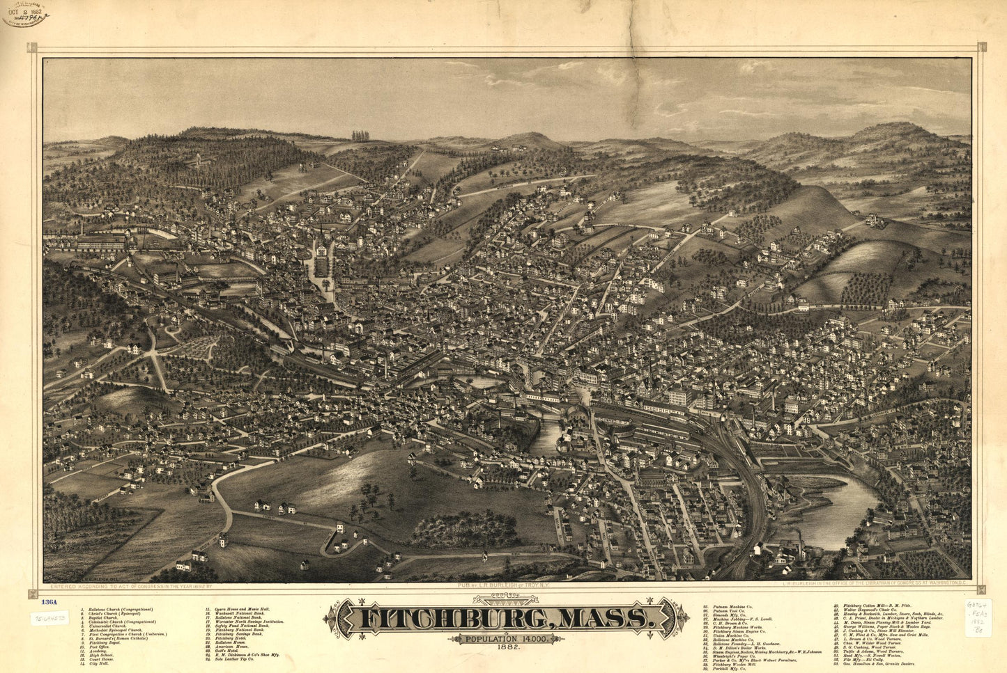 Fitchburg, Mass. 1882. (1882) – Historic Bird’s-Eye View Panorama Print