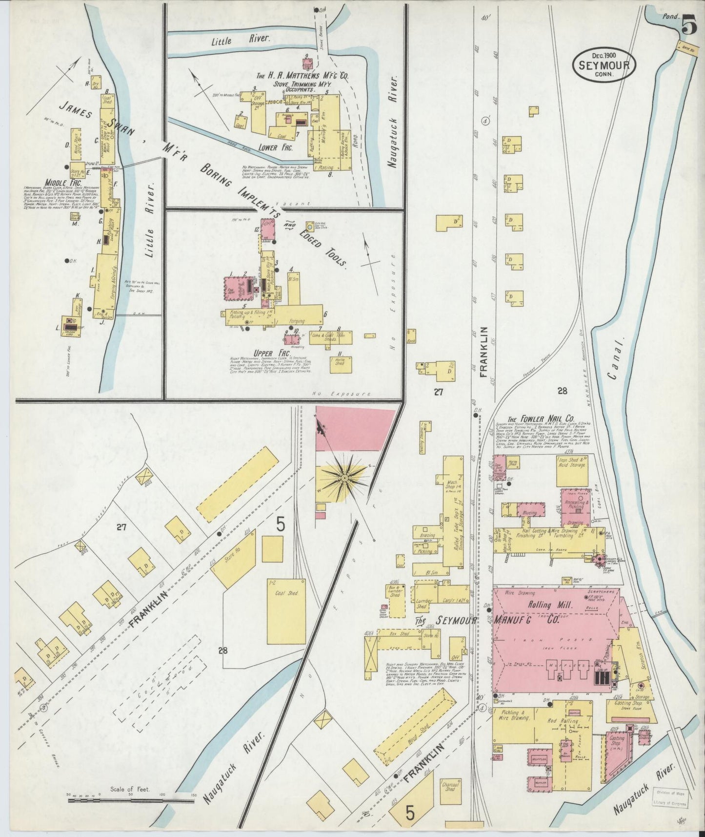 Sanborn Fire Insurance Map from Seymour, New Haven County, Connecticut (1900), Sheet #0005 - Complete Map Set gallery image, historic Sanborn map, vintage wall art, Connecticut Connecticut
