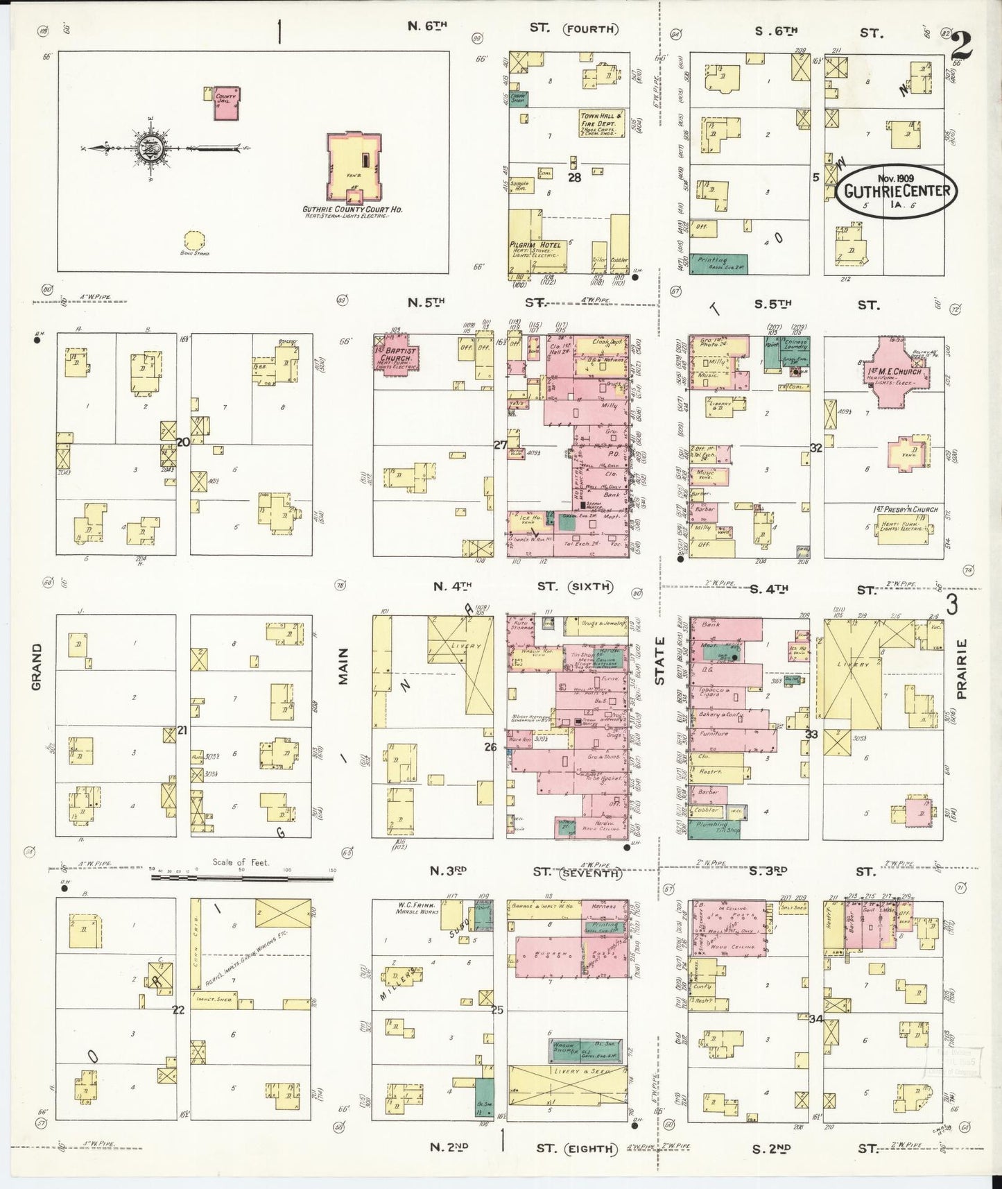 Sanborn Fire Insurance Map from Guthrie Center, Guthrie County, Iowa (1909), Sheet #0002 - Historic Sanborn Fire Insurance Map Print, vintage old map wall art
