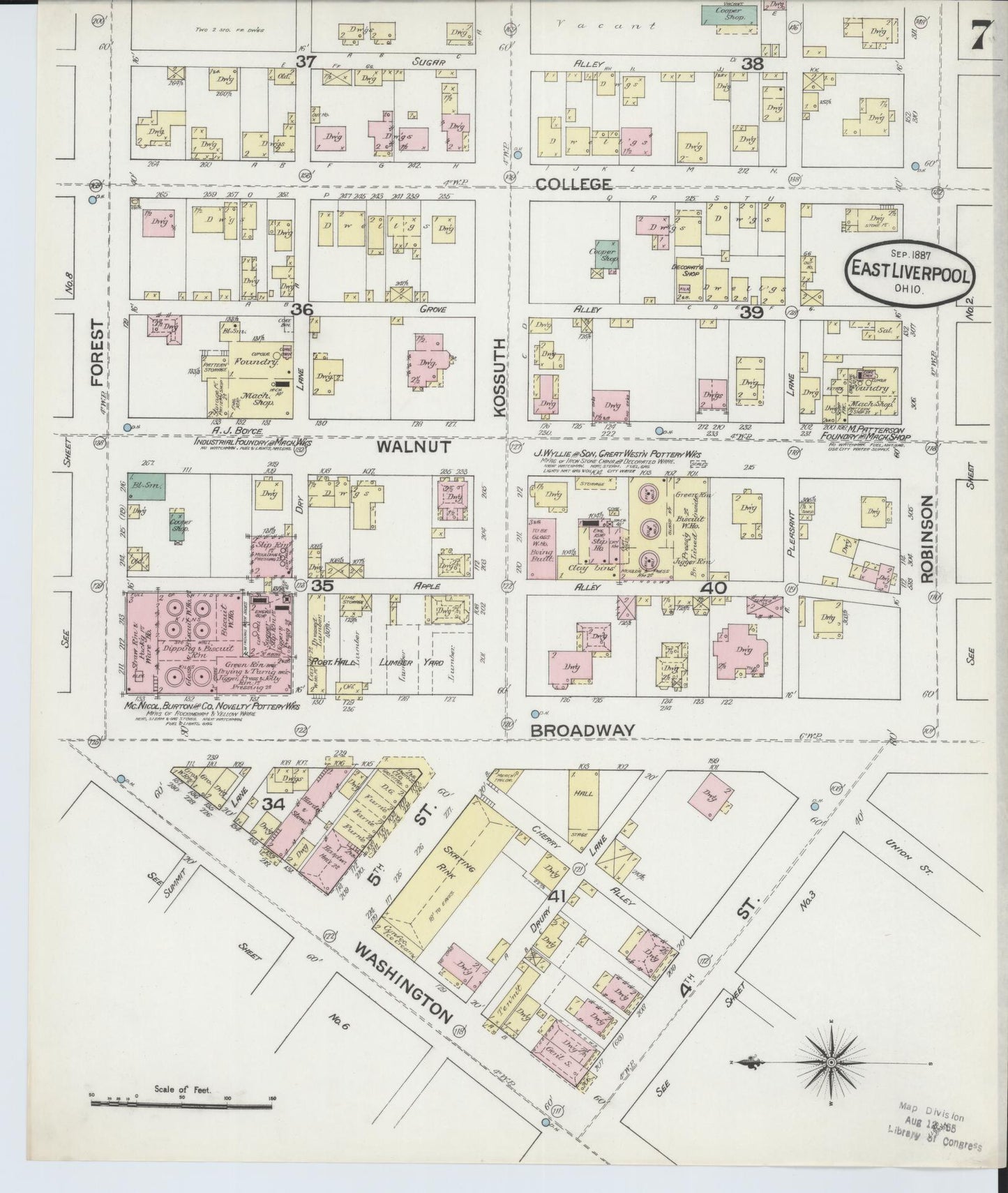 Sanborn Fire Insurance Map from East Liverpool, Columbiana County, Ohio (1887), Sheet #0007 - Complete Map Set gallery image, historic Sanborn map, vintage wall art, Ohio Ohio