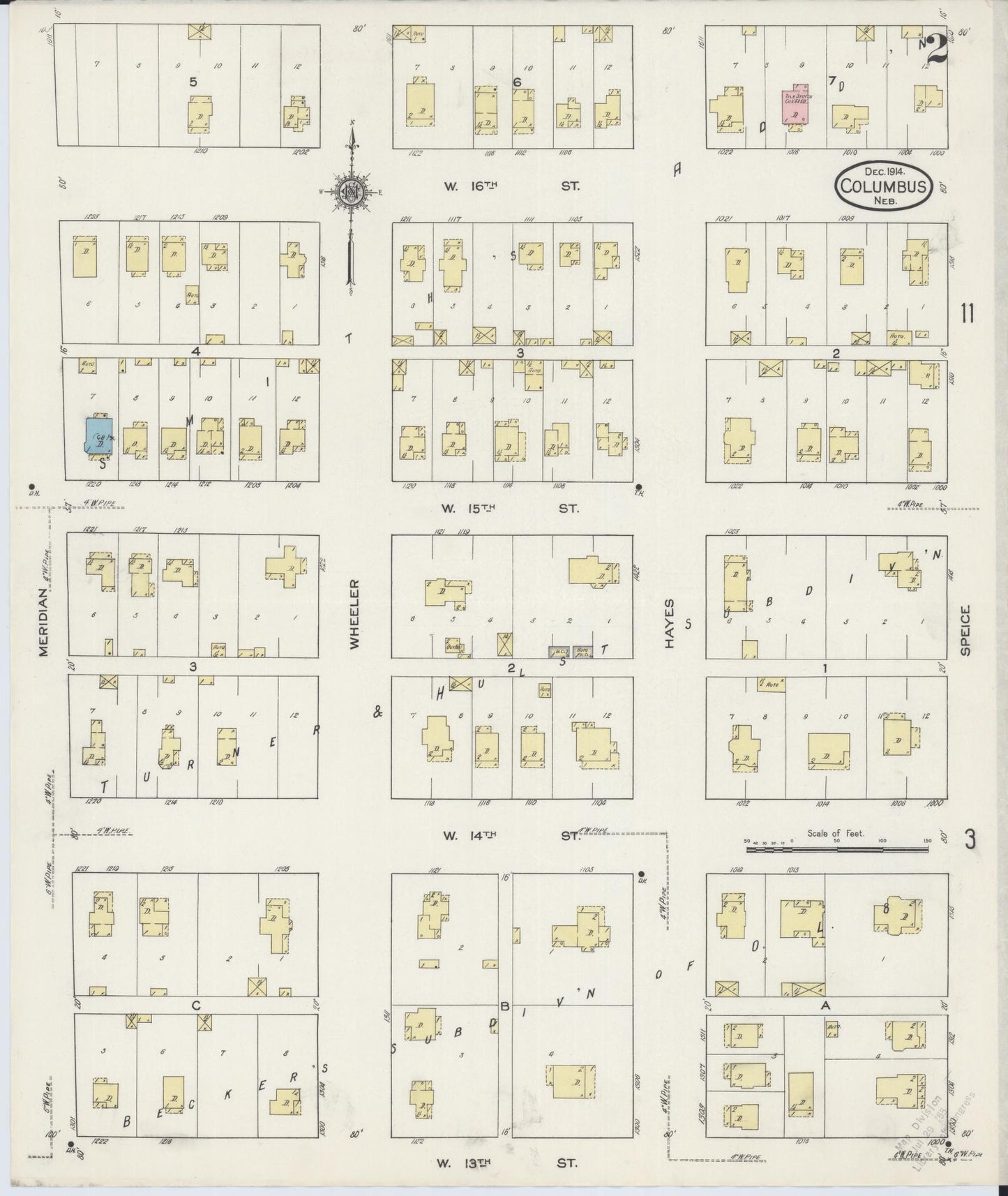 Sanborn Fire Insurance Map from Columbus, Platte County, Nebraska (1914), Sheet #0002 - Historic Sanborn Fire Insurance Map Print, vintage old map wall art, antique decor, genealogy gift, Nebraska Nebraska map