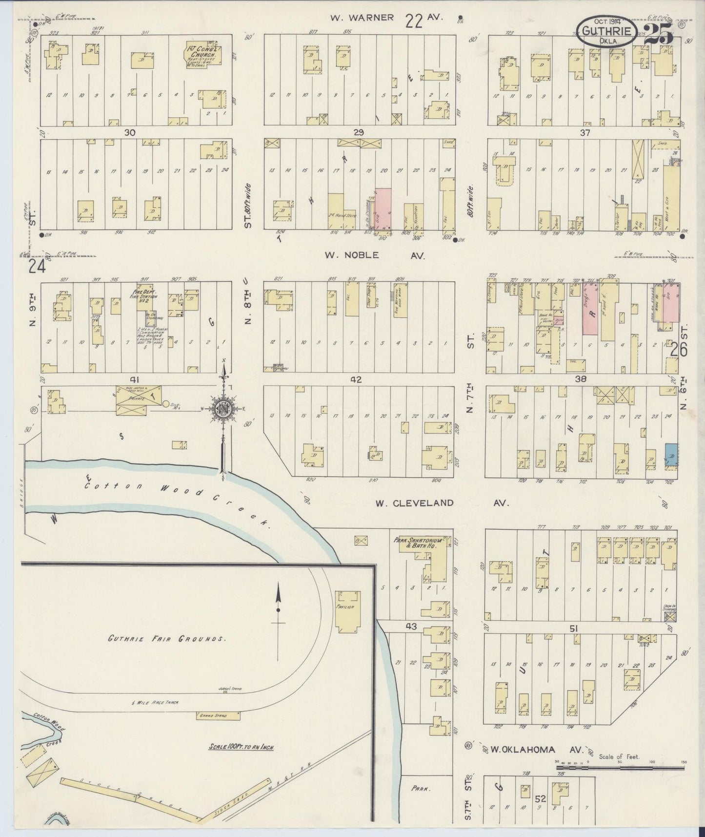 Sanborn Fire Insurance Map from Guthrie, Logan County, Oklahoma (1914), Sheet #0025 - Historic Sanborn Fire Insurance Map Print, vintage old map wall art, antique decor, genealogy gift, Oklahoma Oklahoma map