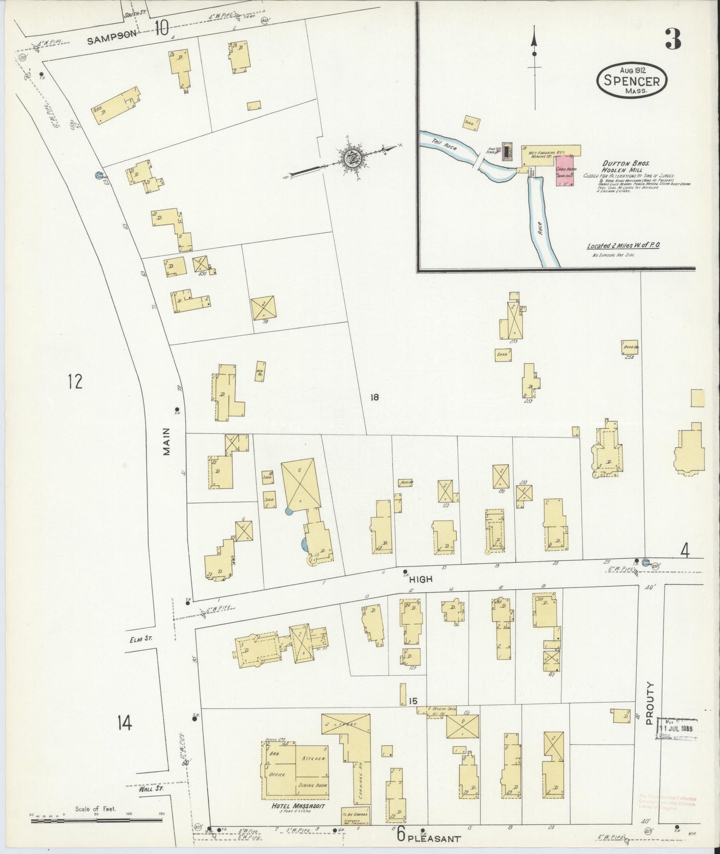 Sanborn Fire Insurance Map from Spencer, Worcester County, Massachusetts (1912), Sheet #0003 - Historic Sanborn Fire Insurance Map Print, vintage old map wall art, antique decor, genealogy gift, Massachusetts Massachusetts map