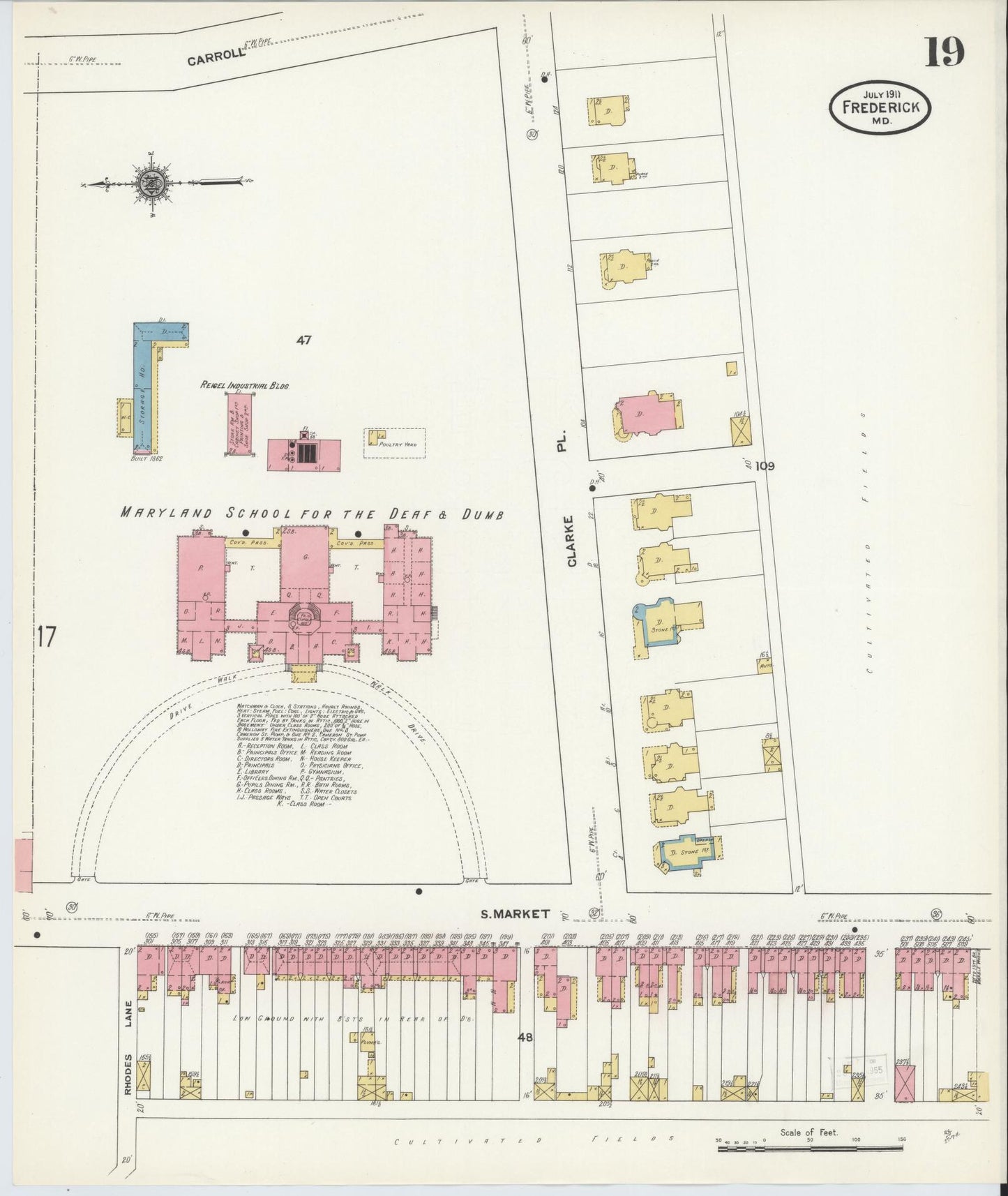 Sanborn Fire Insurance Map from Frederick, Frederick County, Maryland (1911), Sheet #0019 - Historic Sanborn Fire Insurance Map Print, vintage old map wall art