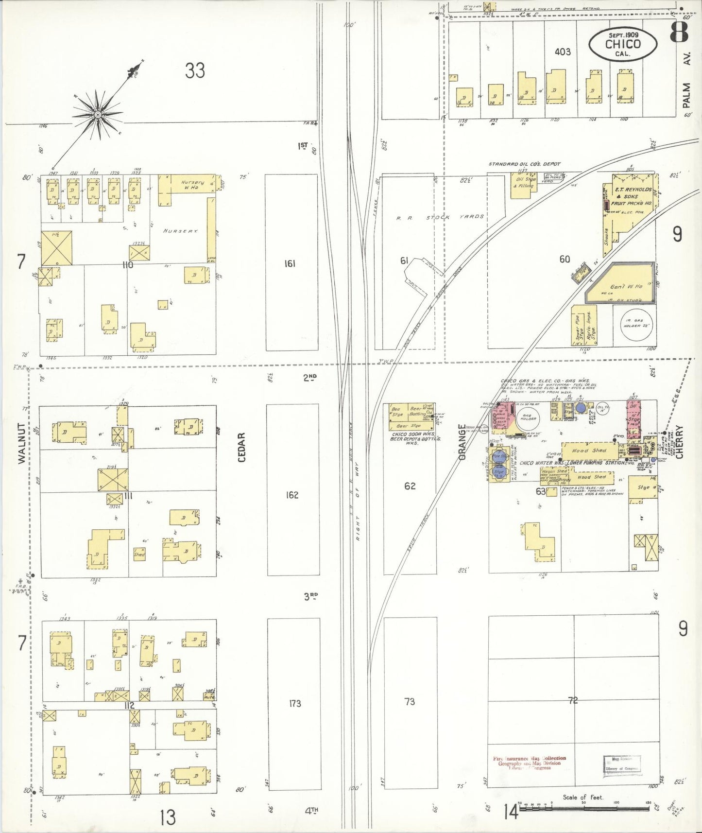Sanborn Fire Insurance Map from Chico, Butte County, California (1909), Sheet #0008 - Historic Sanborn Fire Insurance Map Print, vintage old map wall art, antique decor, genealogy gift, California California map