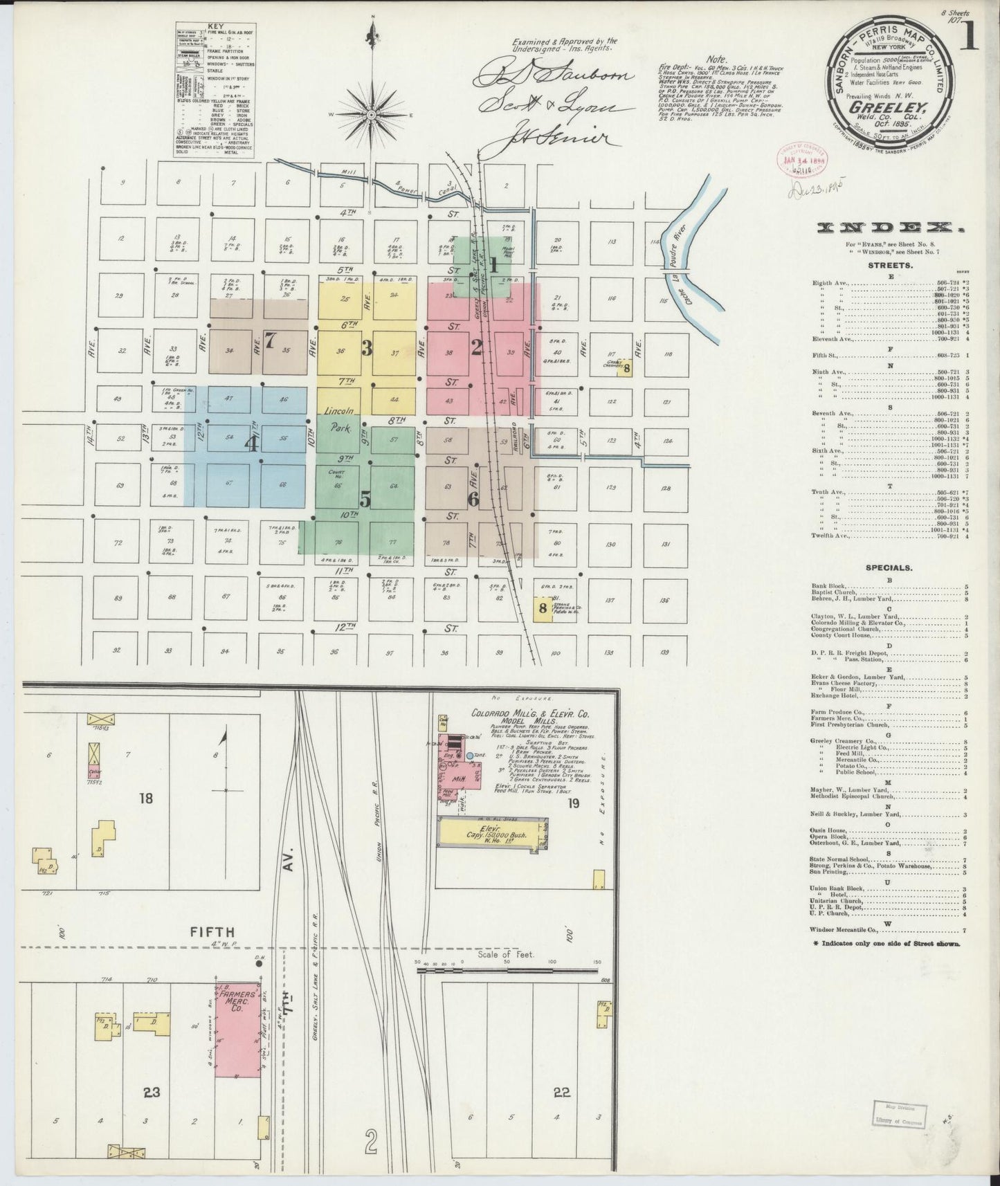 Sanborn Fire Insurance Map from Greeley, Weld County, Colorado (1895), Sheet #0001 - Historic Sanborn Fire Insurance Map Print, vintage old map wall art, antique decor, genealogy gift, Colorado Colorado map