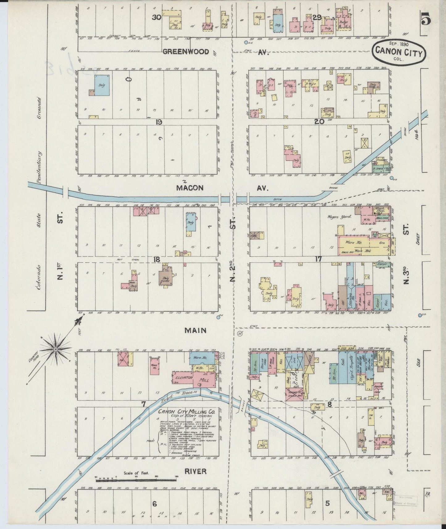 Sanborn Fire Insurance Map from Canon City, Fremont County, Colorado (1890), Sheet #0005 - Historic Sanborn Fire Insurance Map Print, vintage old map wall art, antique decor, genealogy gift, Colorado Colorado map