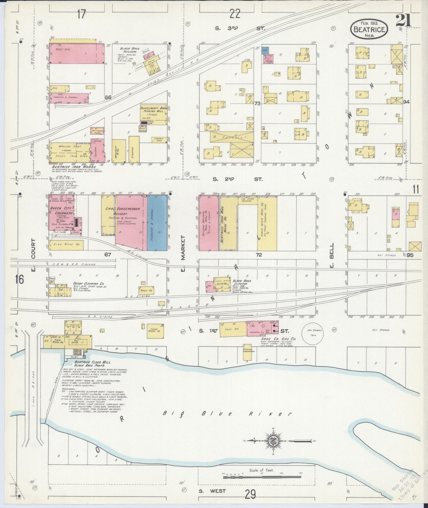 Sanborn Fire Insurance Map from Beatrice, Gage County, Nebraska (1913), Sheet #0021 - Historic Sanborn Fire Insurance Map Print, vintage old map wall art, antique decor, genealogy gift, Nebraska Nebraska map